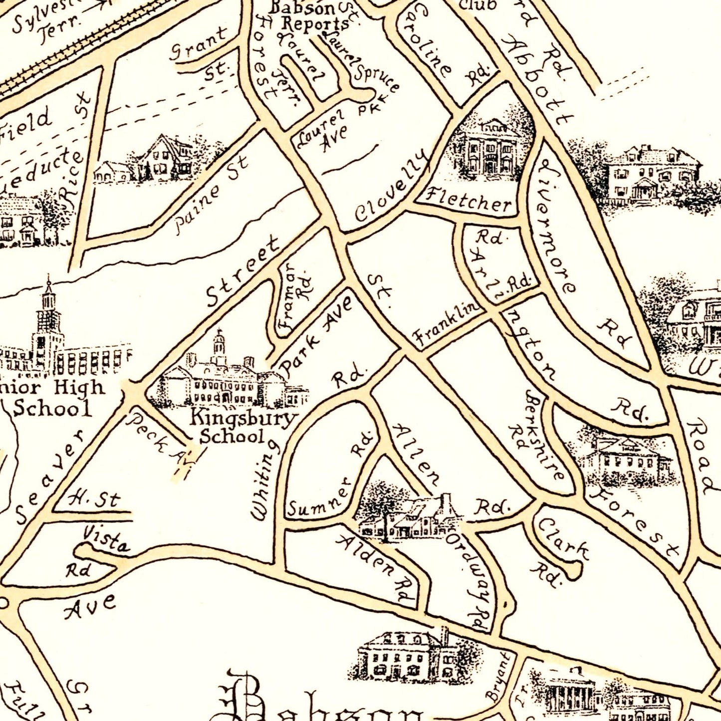 Vintage Map of Wellesley, Massachusetts, 1960