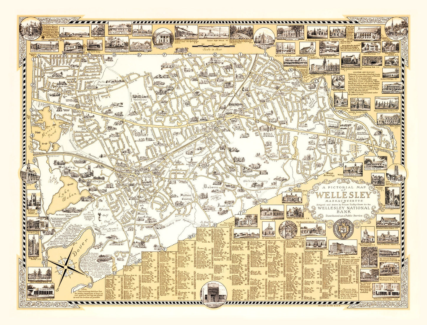 Vintage Map of Wellesley, Massachusetts, 1960