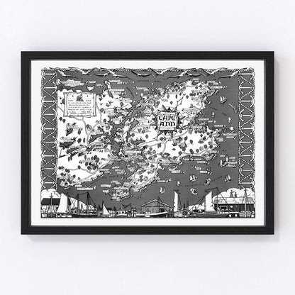 Vintage map of Cape Ann, Massachusetts, 1937, Gloucester and Rockport