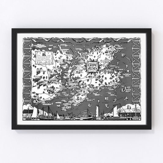 Vintage map of Cape Ann, Massachusetts, 1937, Gloucester and Rockport