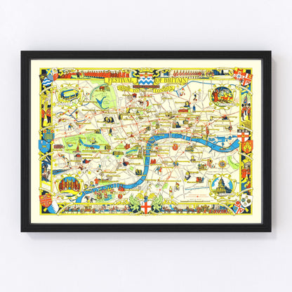 vintage map of London, England, 1951