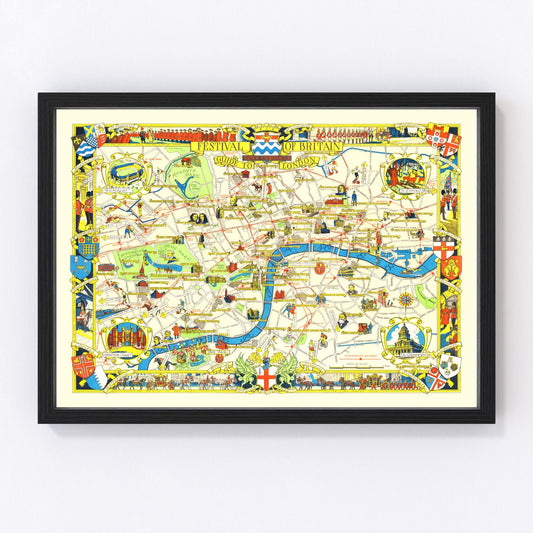 vintage map of London, England, 1951