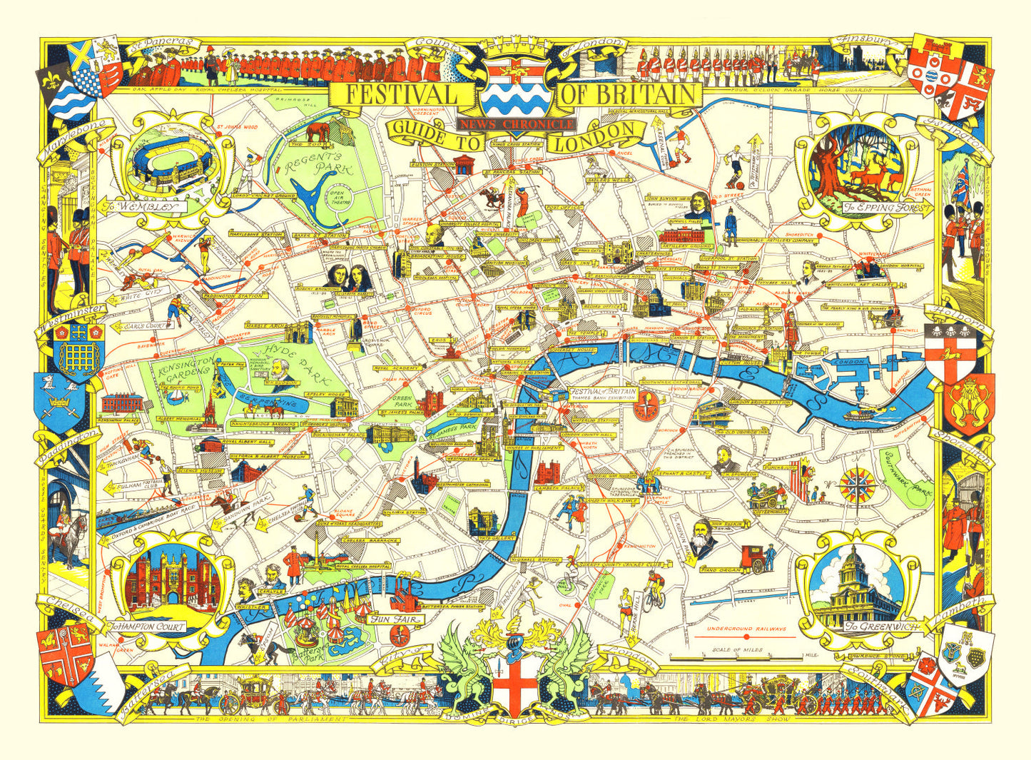 Vintage Map of London, England, 1951 II