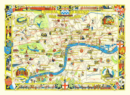 Vintage Map of London, England 1951