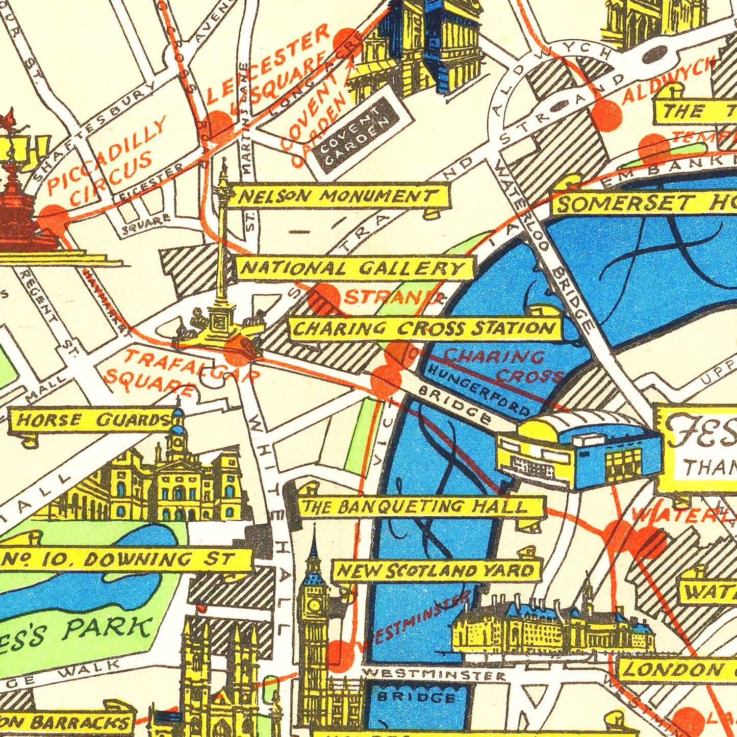 Vintage Map of London, England, 1951 II