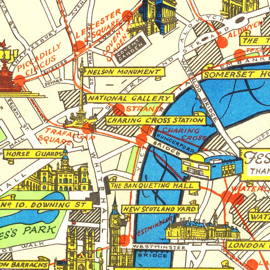 Vintage Map of London, England, 1951 II