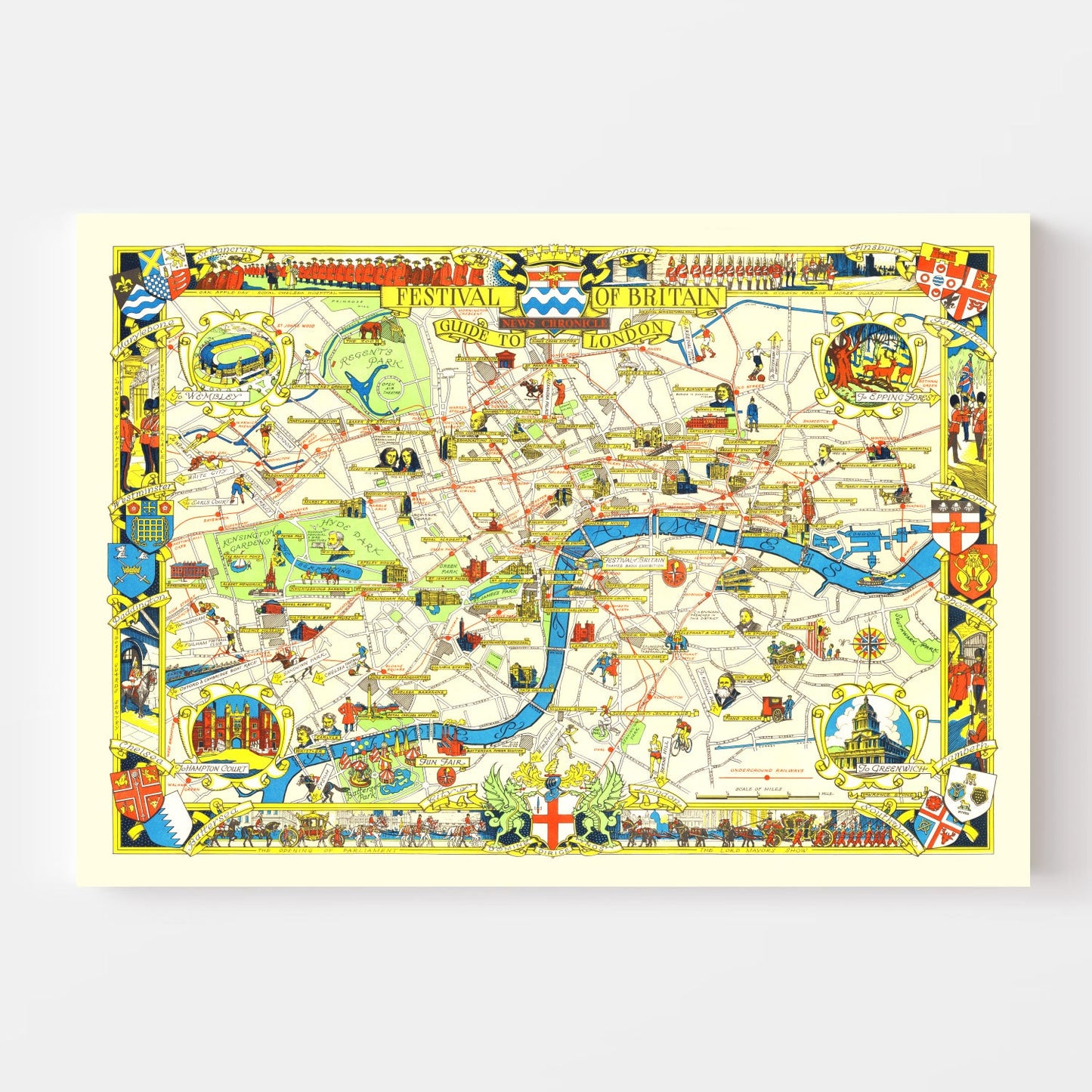 Vintage Map of London, England, 1951 II