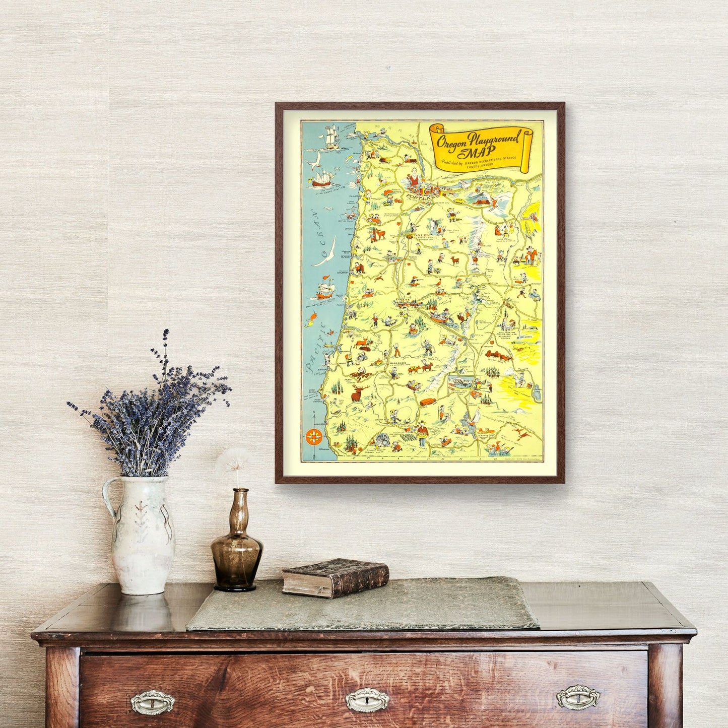Vintage Map of Oregon, 1936