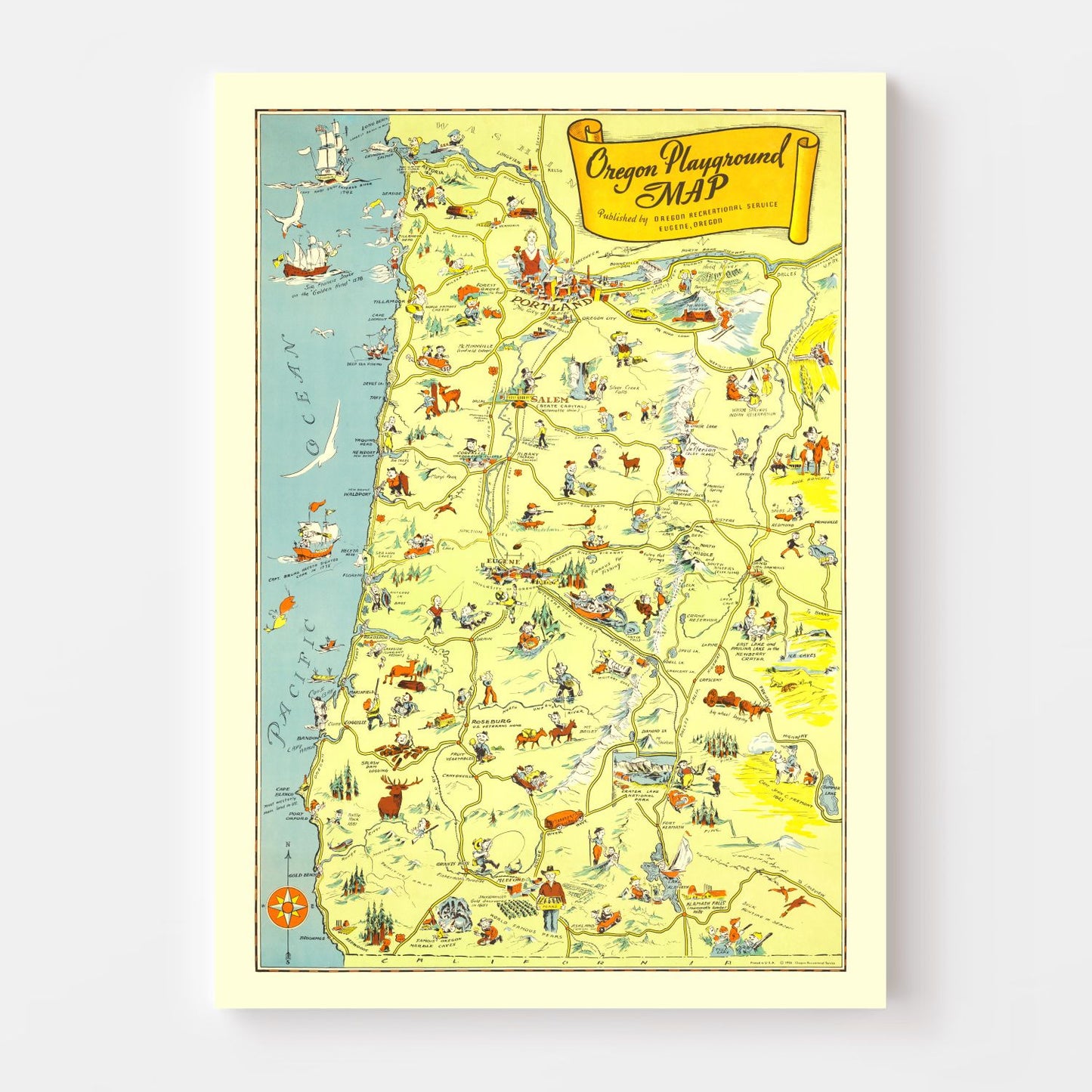 Vintage Map of Oregon, 1936