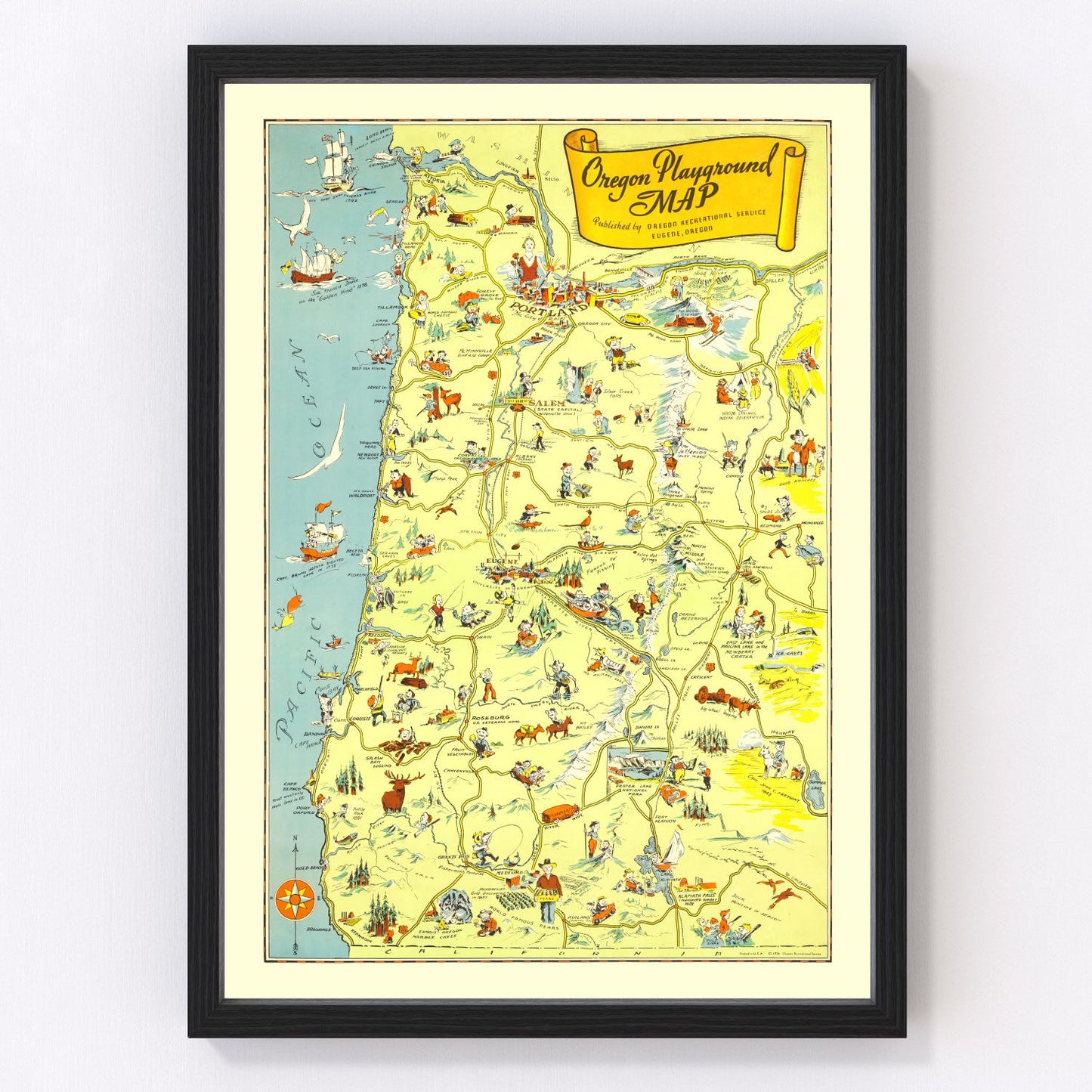 Vintage map of Oregon, 1936
