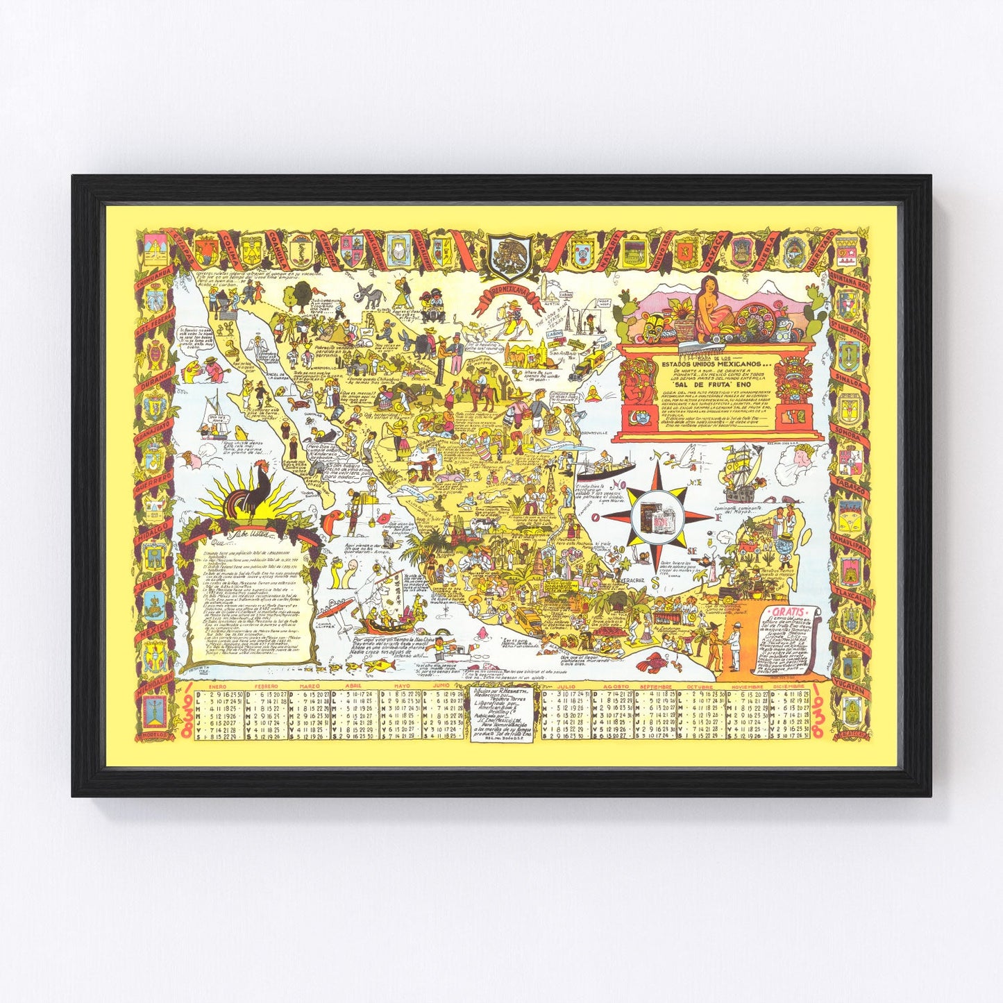 vintage pictorial map of Mexico, 1938
