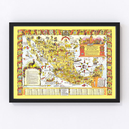 vintage pictorial map of Mexico, 1938