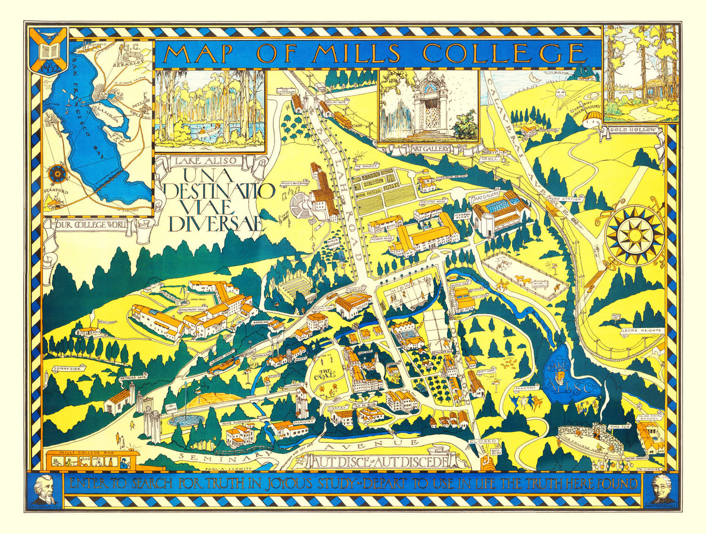 Vintage Map of Mills College, Oakland, 1920