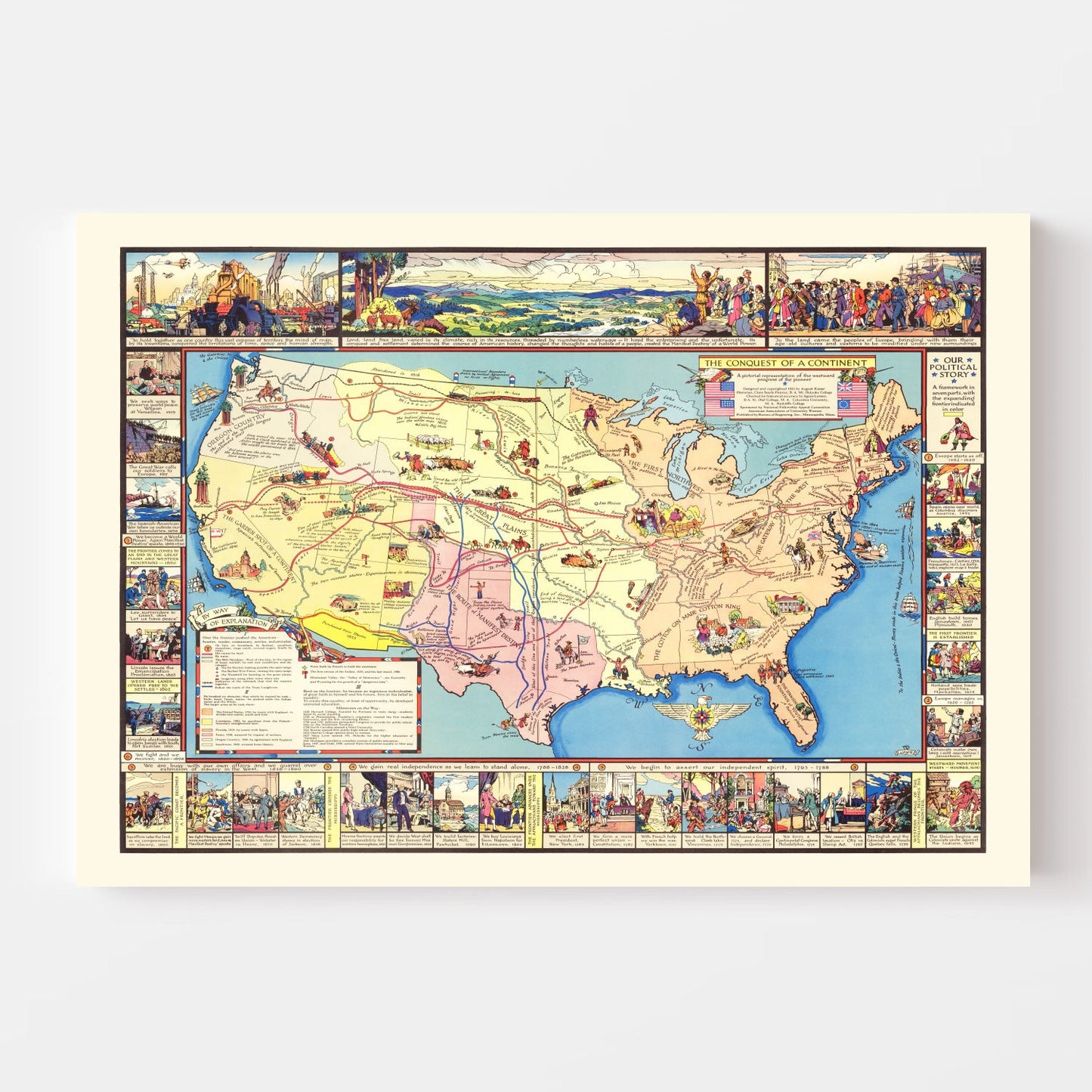 Vintage Map of America's Conquest, 1933