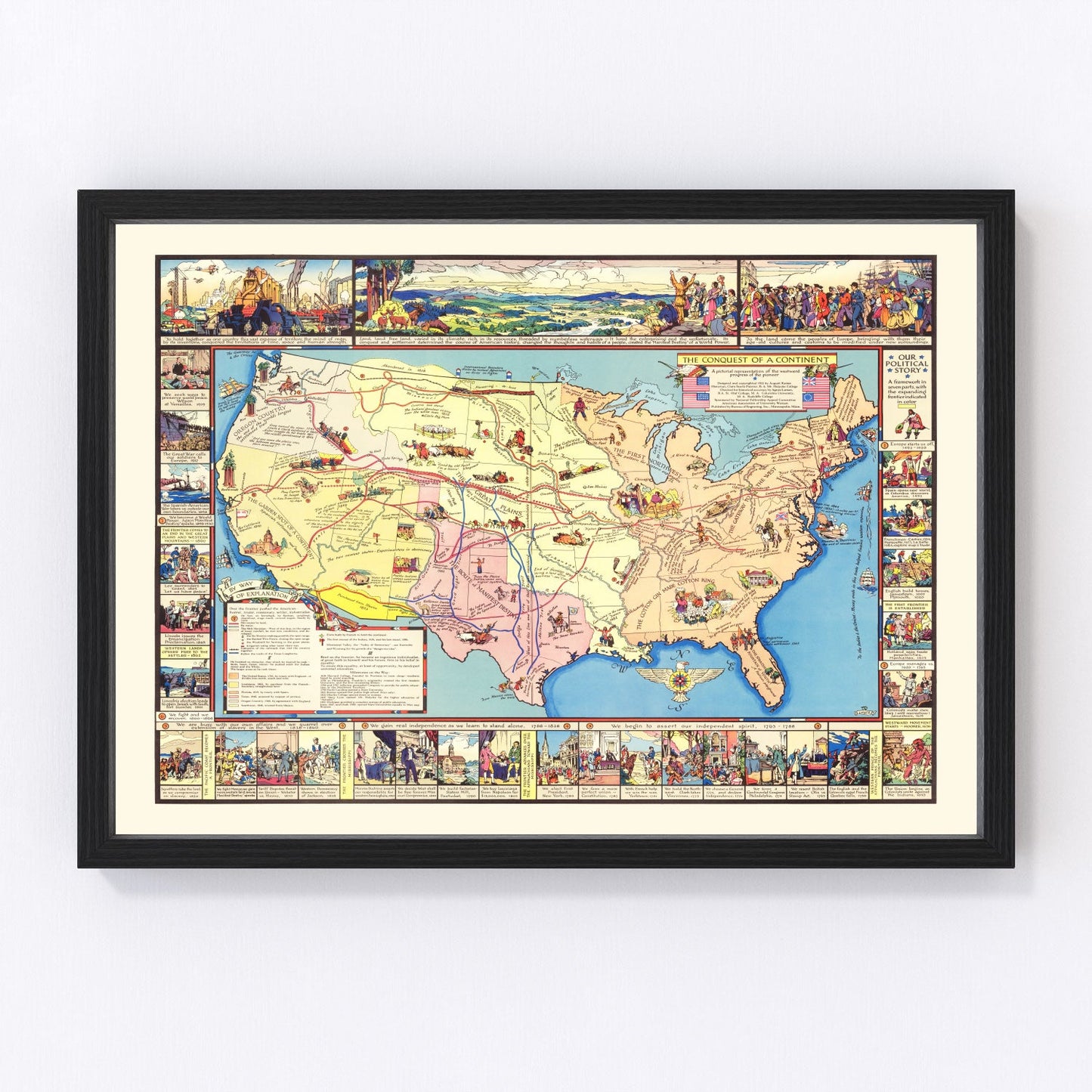 vintage map of America's Conquest, 1933, restored print wall art