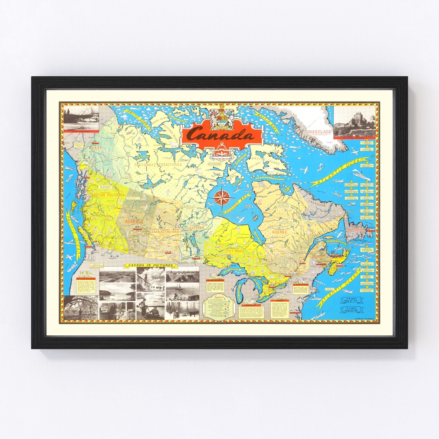 Vintage map of Canada, 1945, digitally restored antique cartographic print
