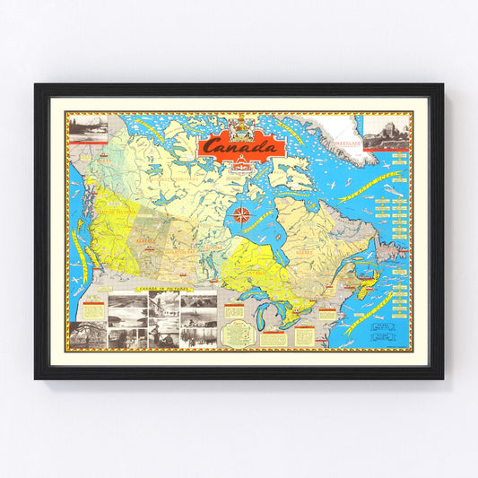 Vintage map of Canada, 1945, digitally restored antique cartographic print