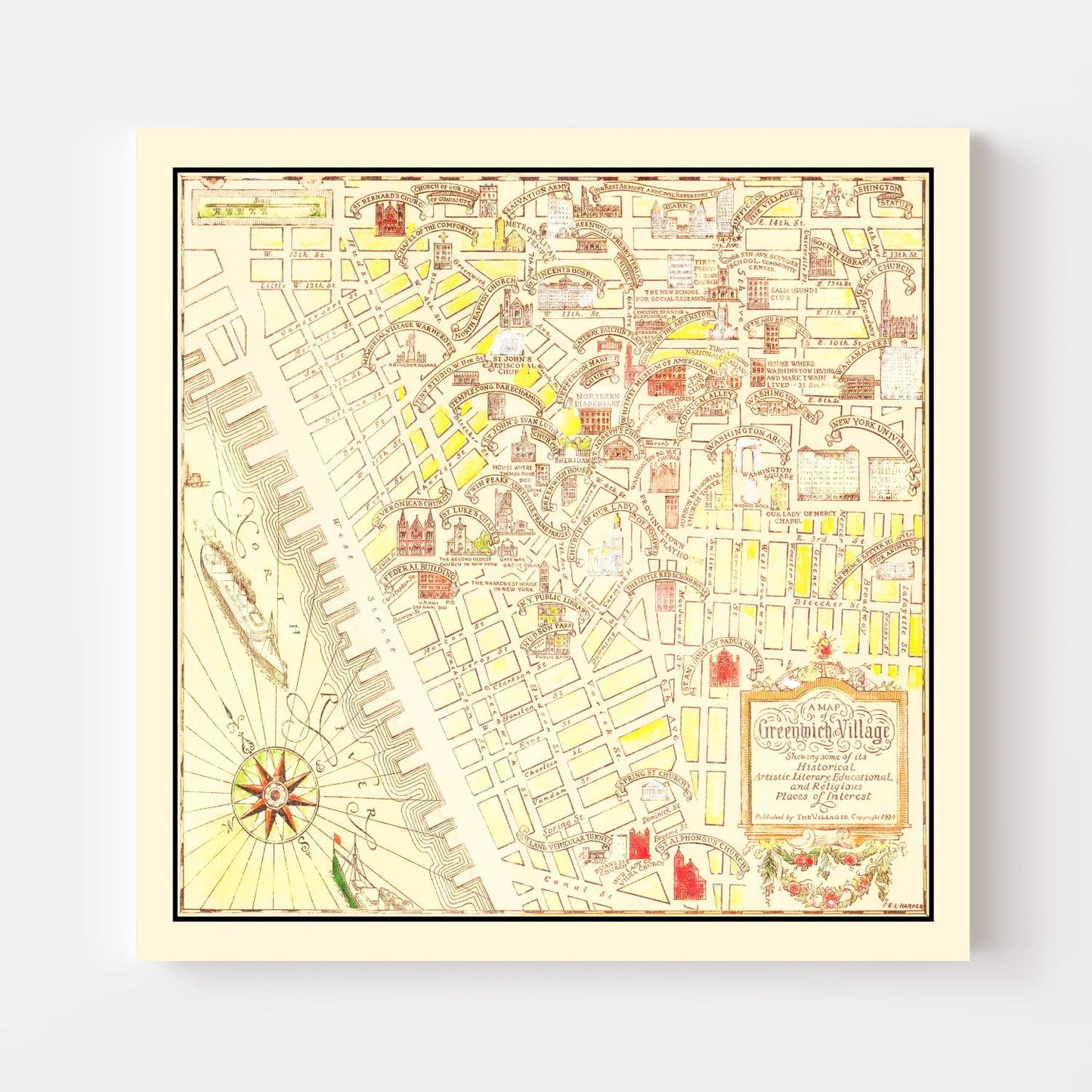 Vintage Map of Greenwich Village, New York, 1934 II