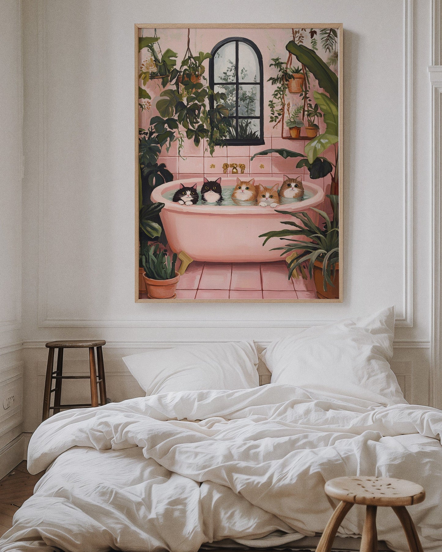 Cat Spa Day Funny Pink Bathtub Cat Wall Art Print