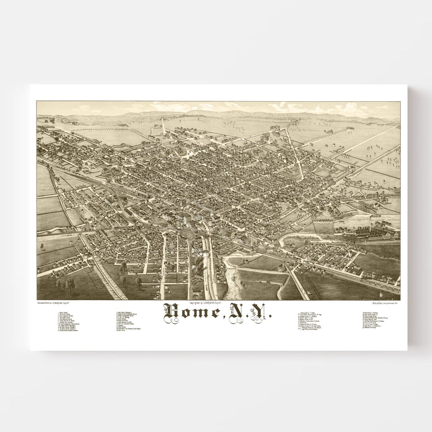 Vintage Map of Rome, New York, 1886