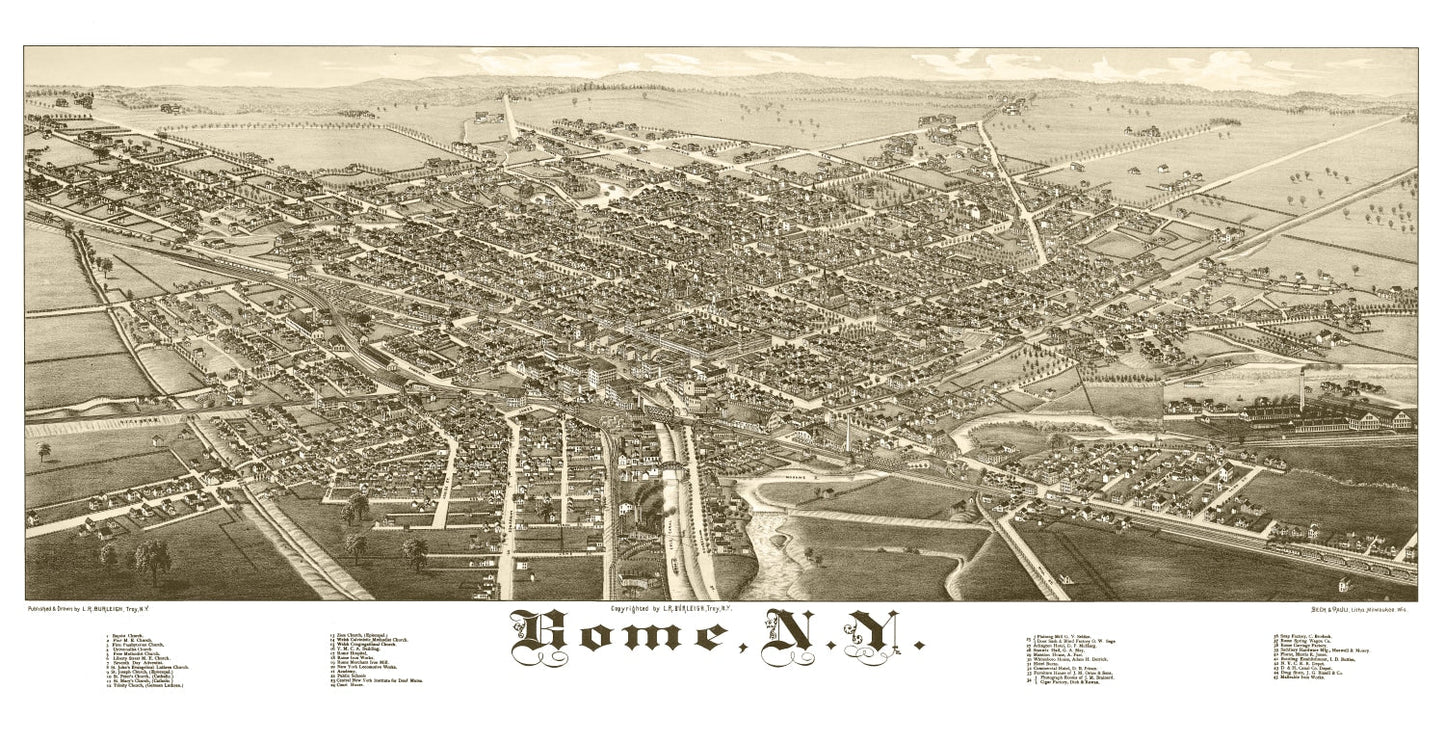 Vintage Map of Rome, New York, 1886