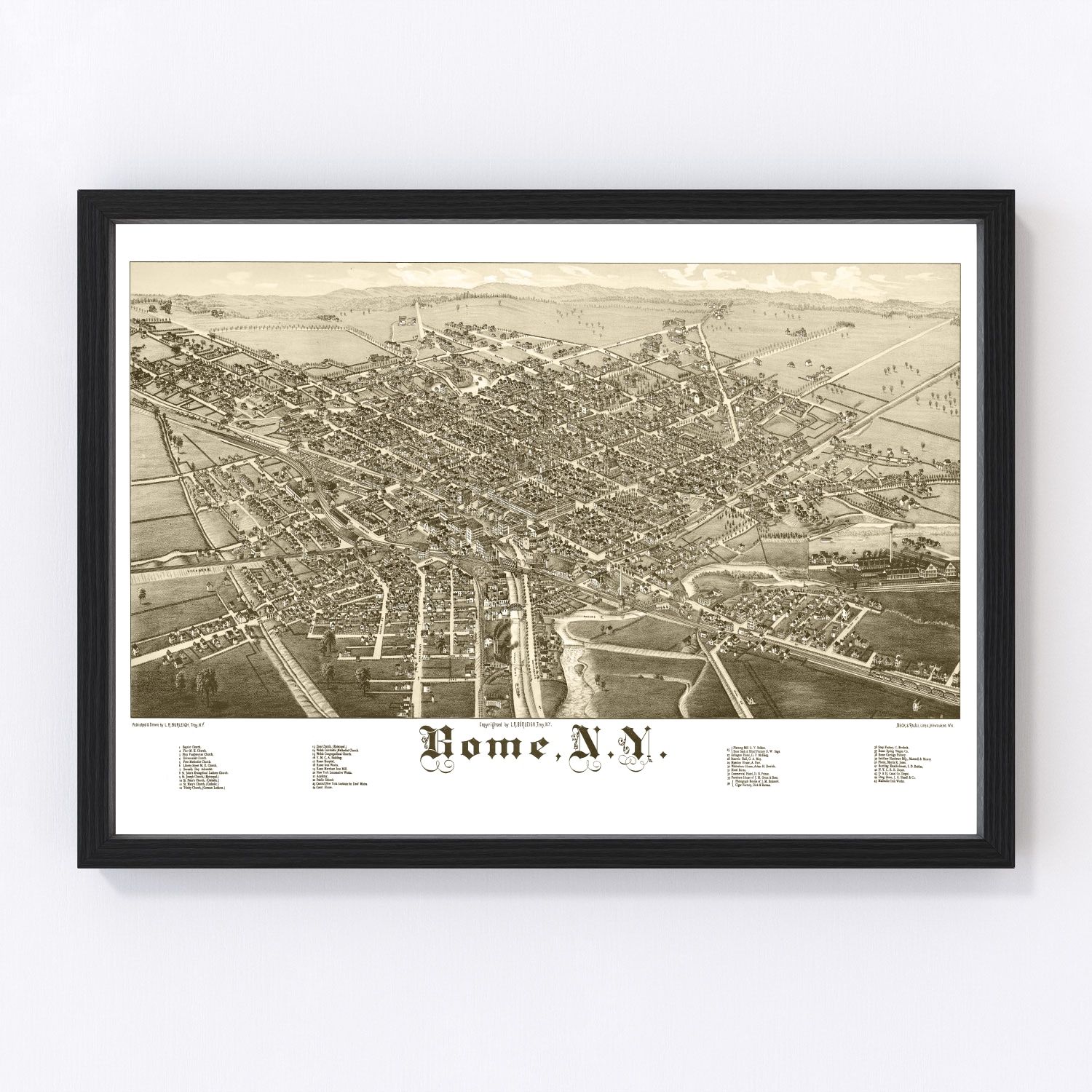 Vintage map of Rome, New York, 1886