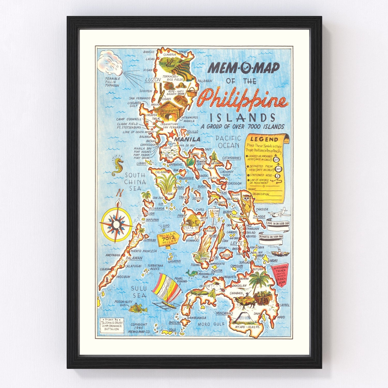 Vintage map of the Philippines, 1945