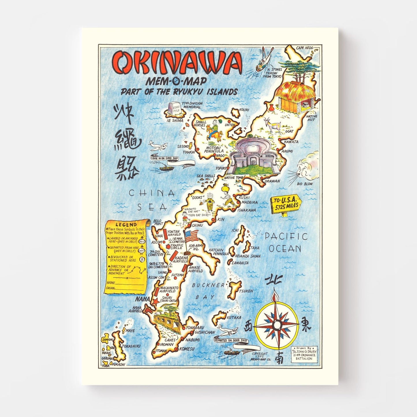 Vintage Map of the Ryukyu Islands, Japan, 1945