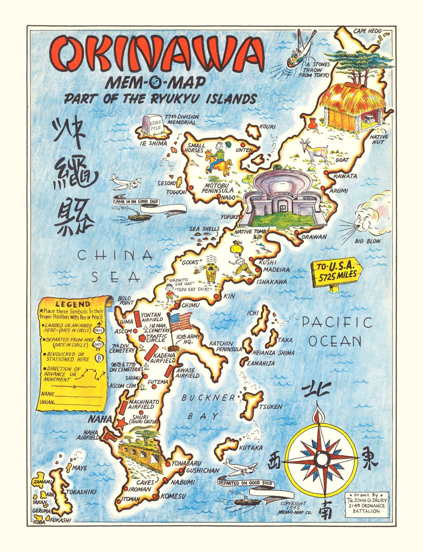 Vintage Map of the Ryukyu Islands, Japan, 1945