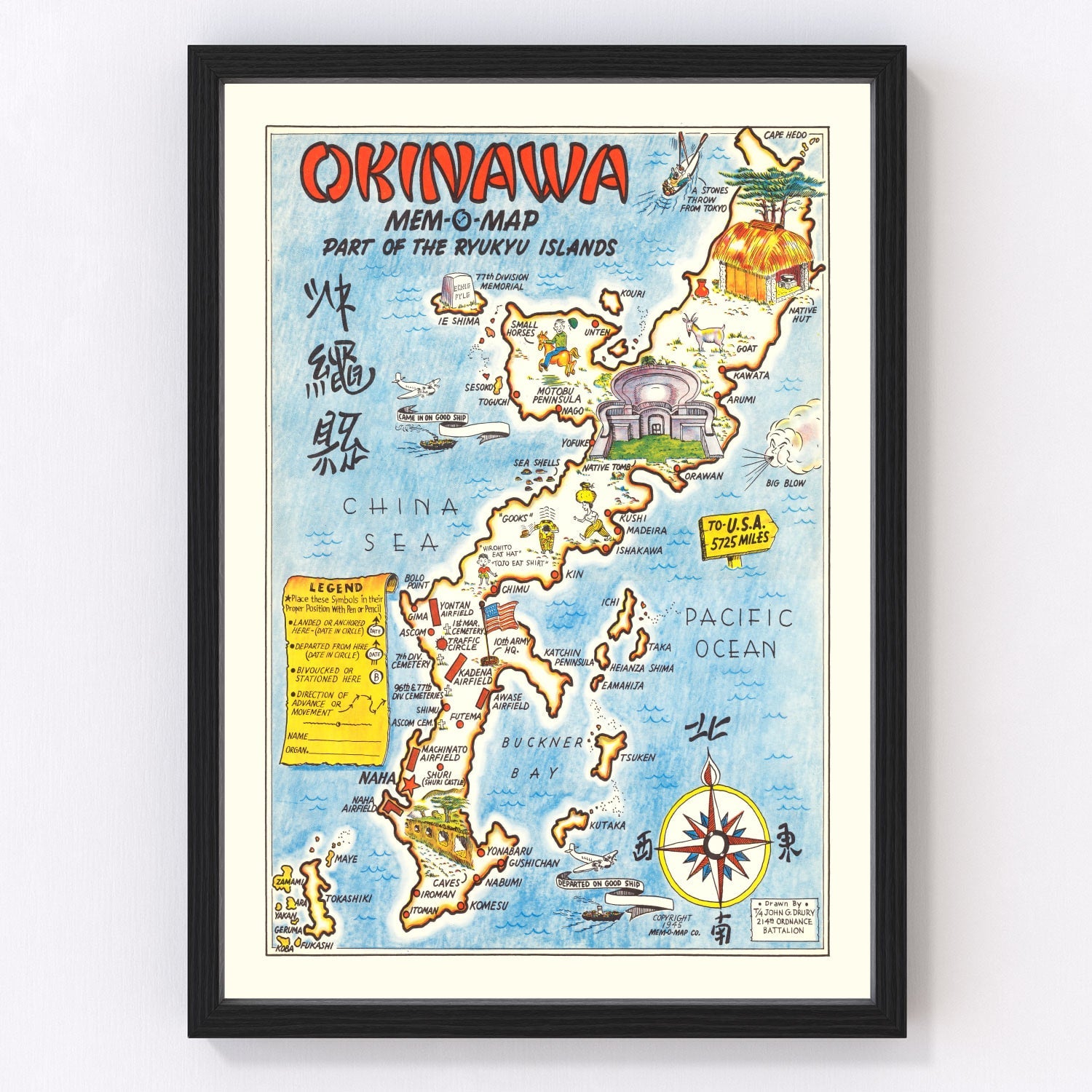 Vintage map of the Ryukyu Islands, Japan, 1945
