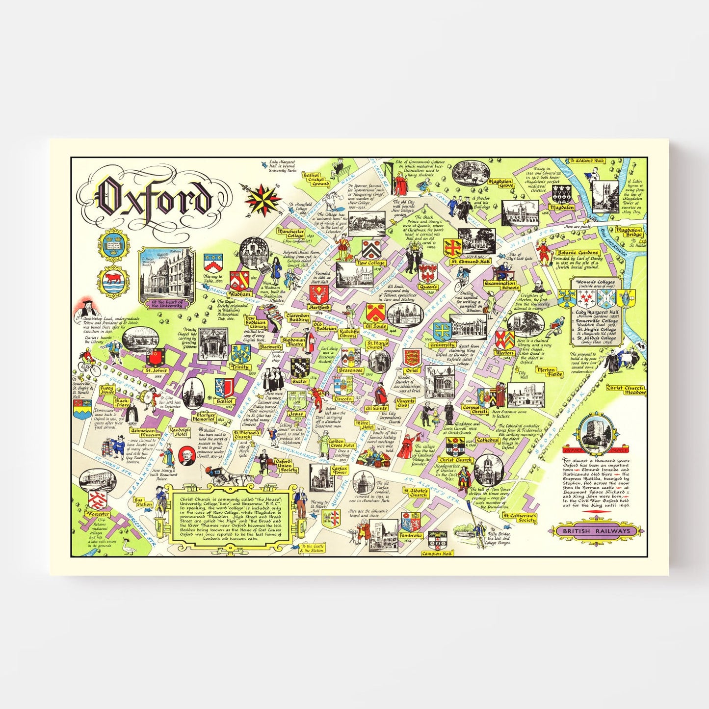 Vintage Map of Oxford, England, 1949