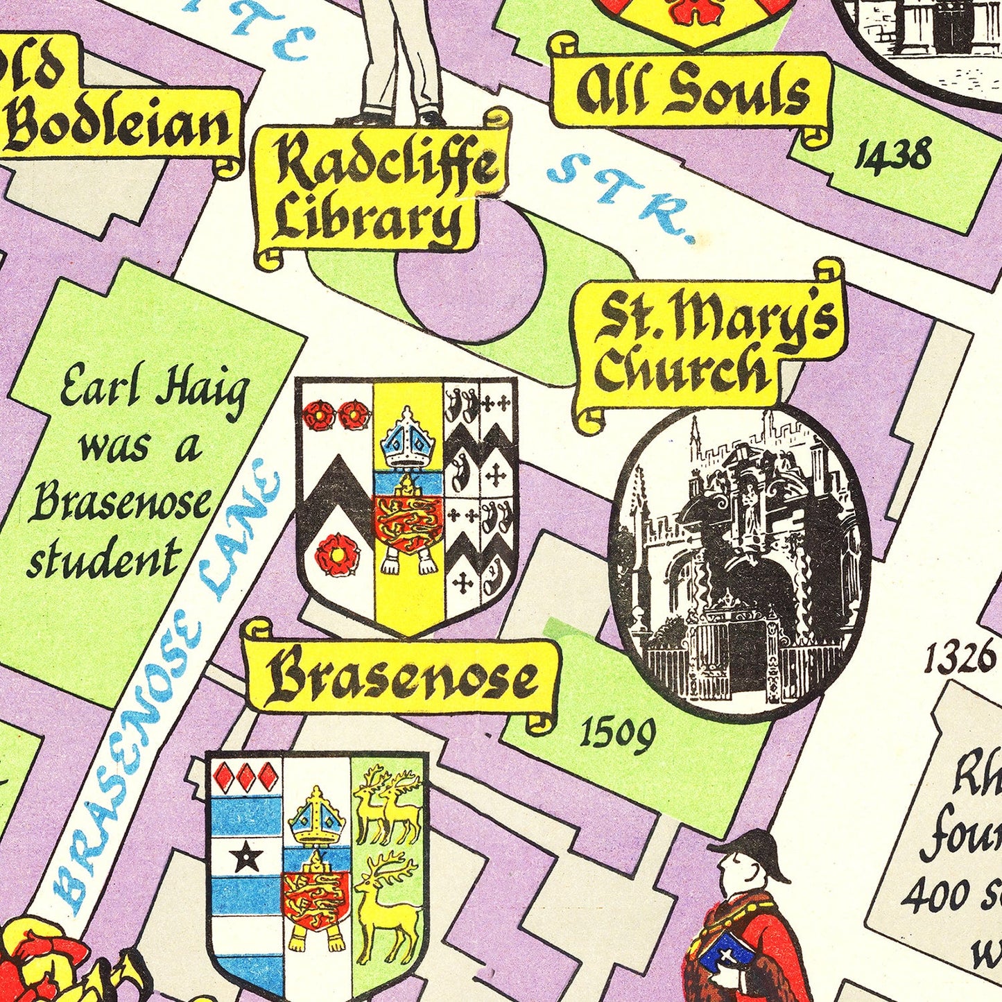 Vintage Map of Oxford, England, 1949