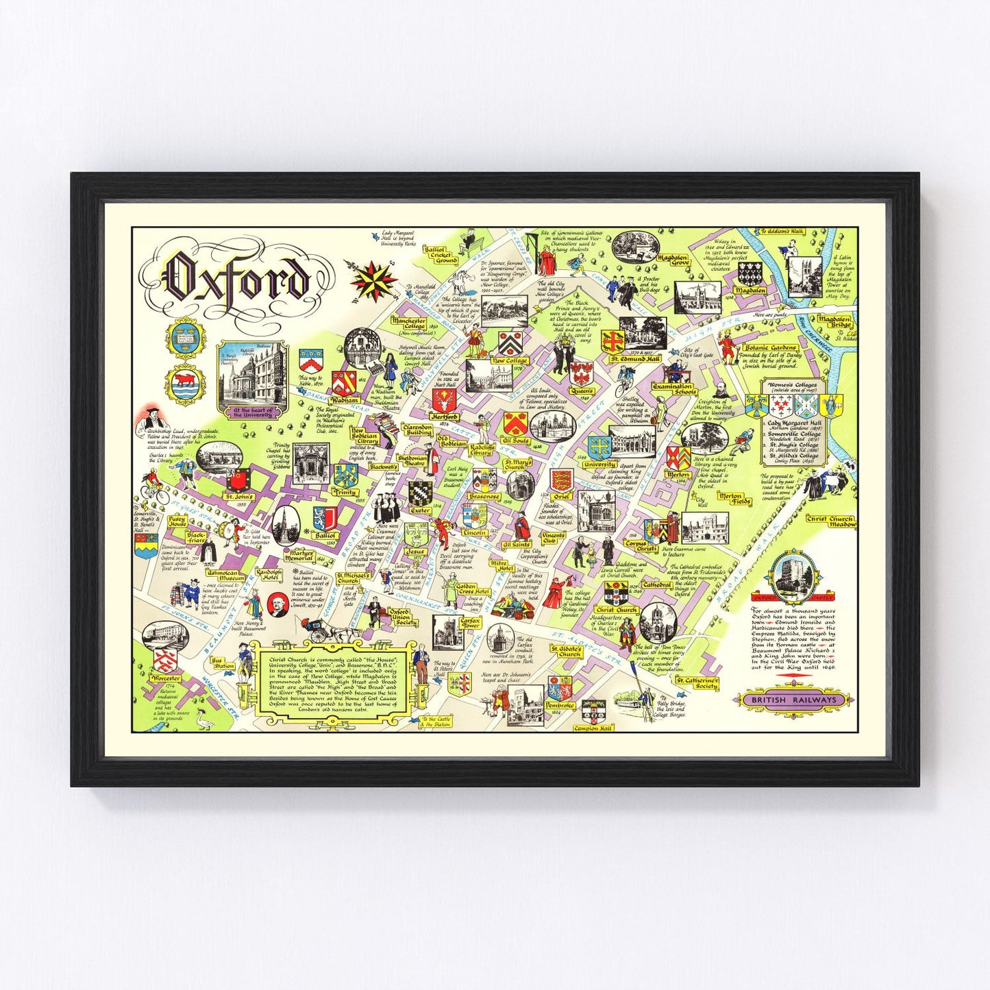 Vintage map of Oxford, England, 1949