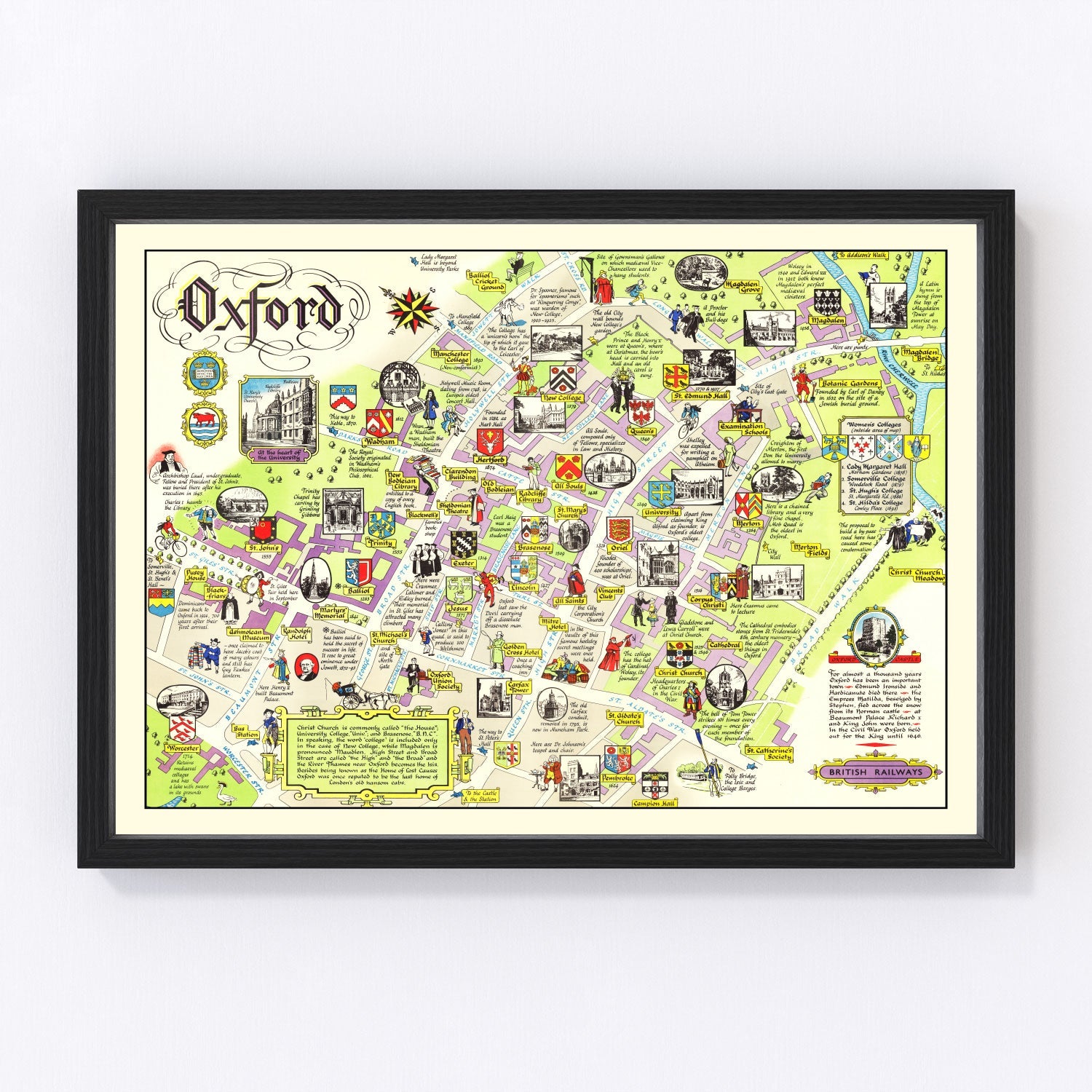 Vintage map of Oxford, England, 1949
