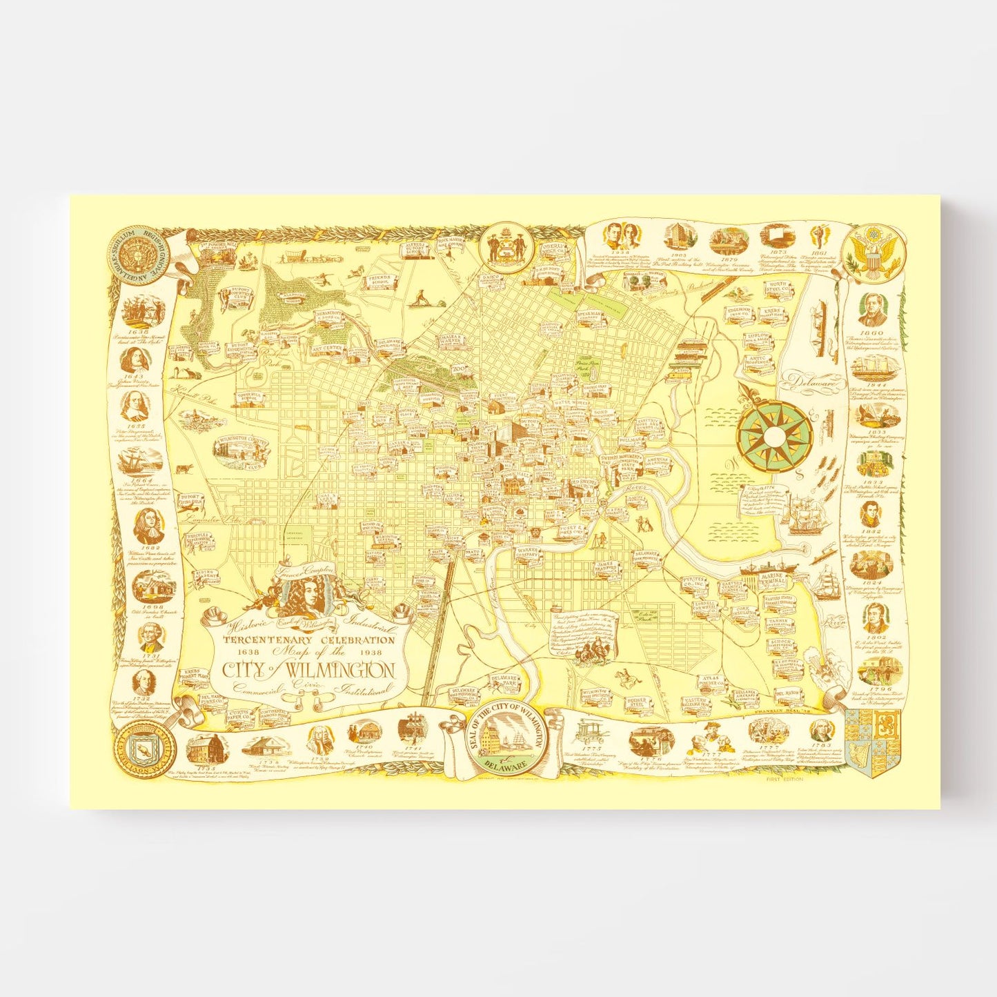 Vintage Map of Wilmington, Delaware, 1938