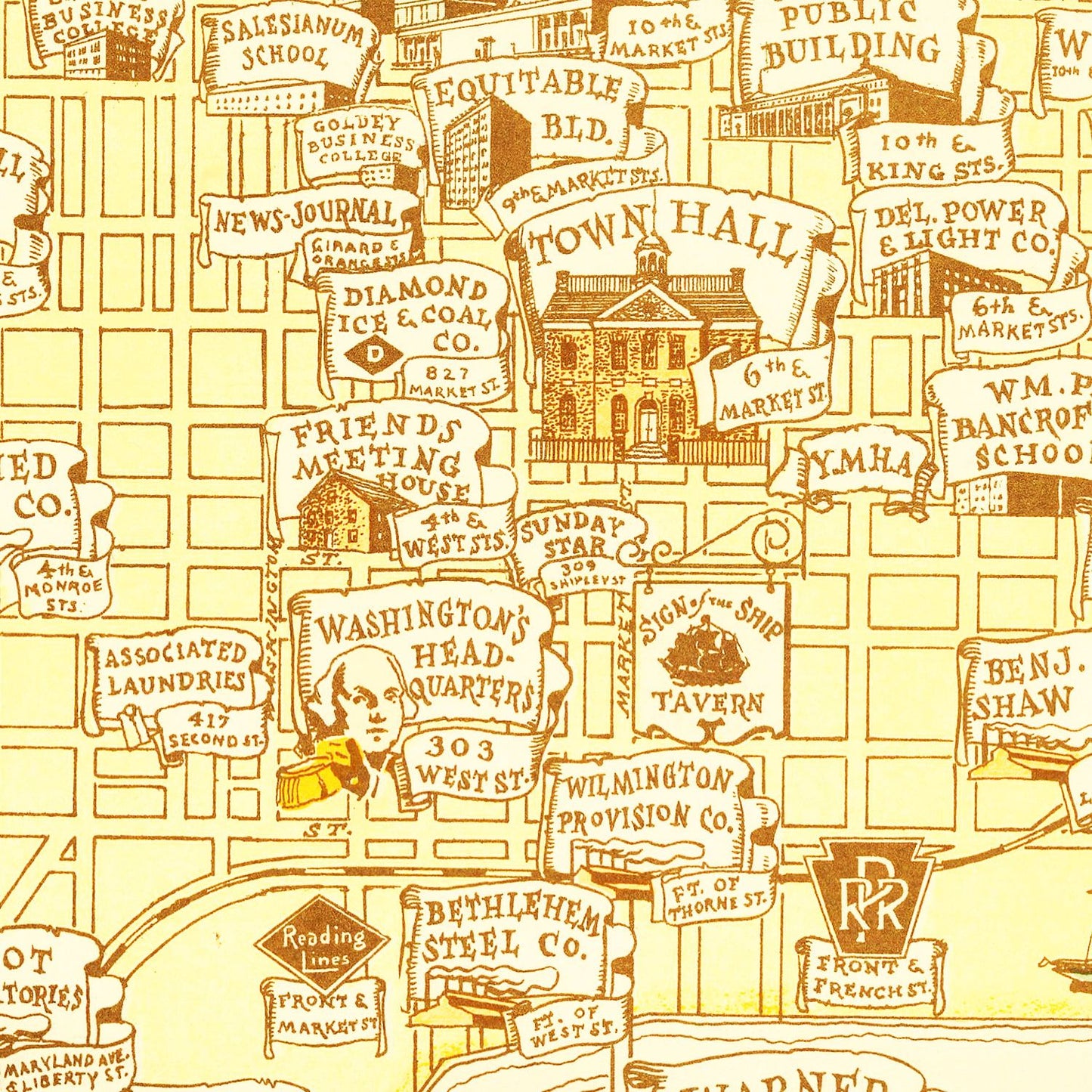 Vintage Map of Wilmington, Delaware, 1938