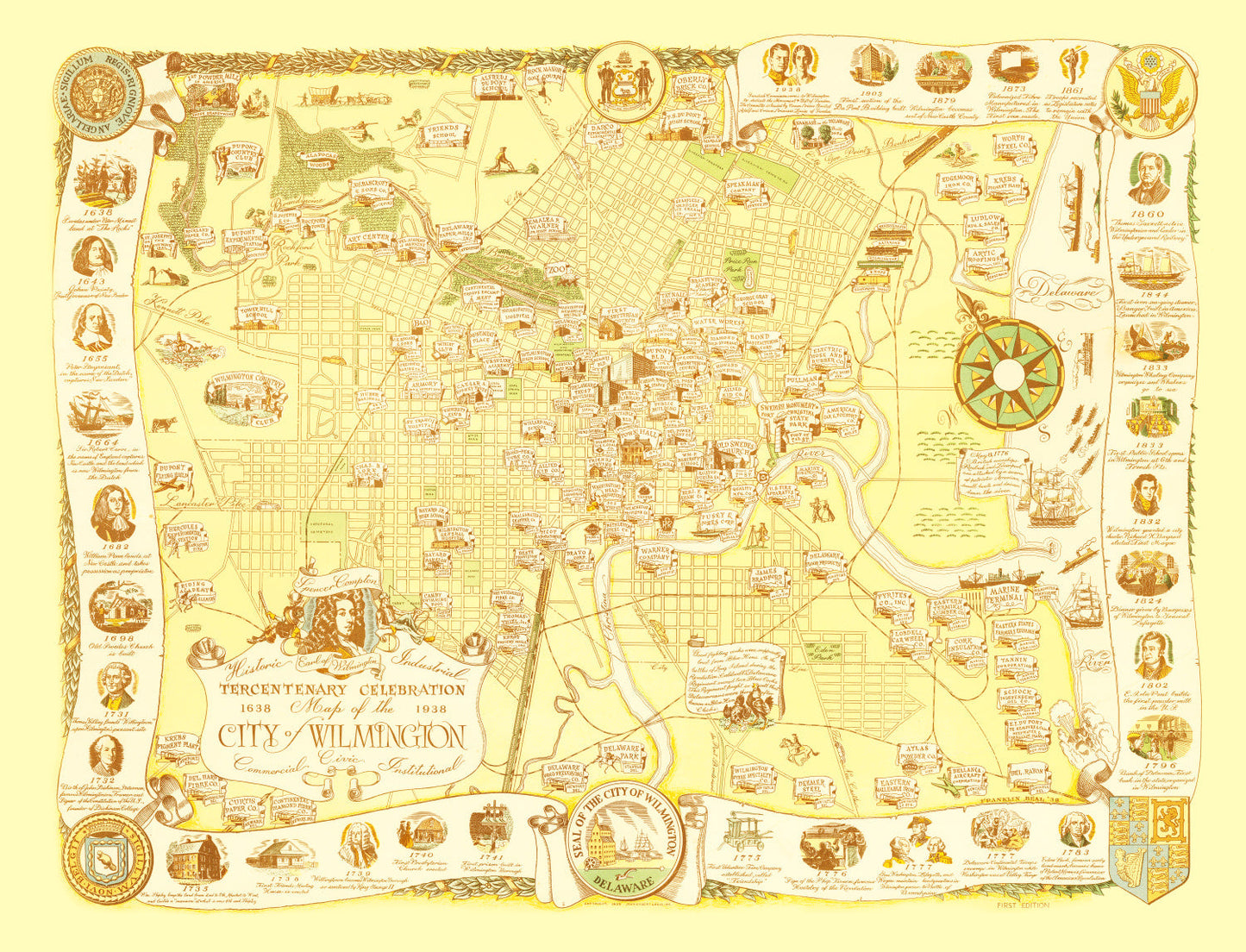 Vintage Map of Wilmington, Delaware, 1938