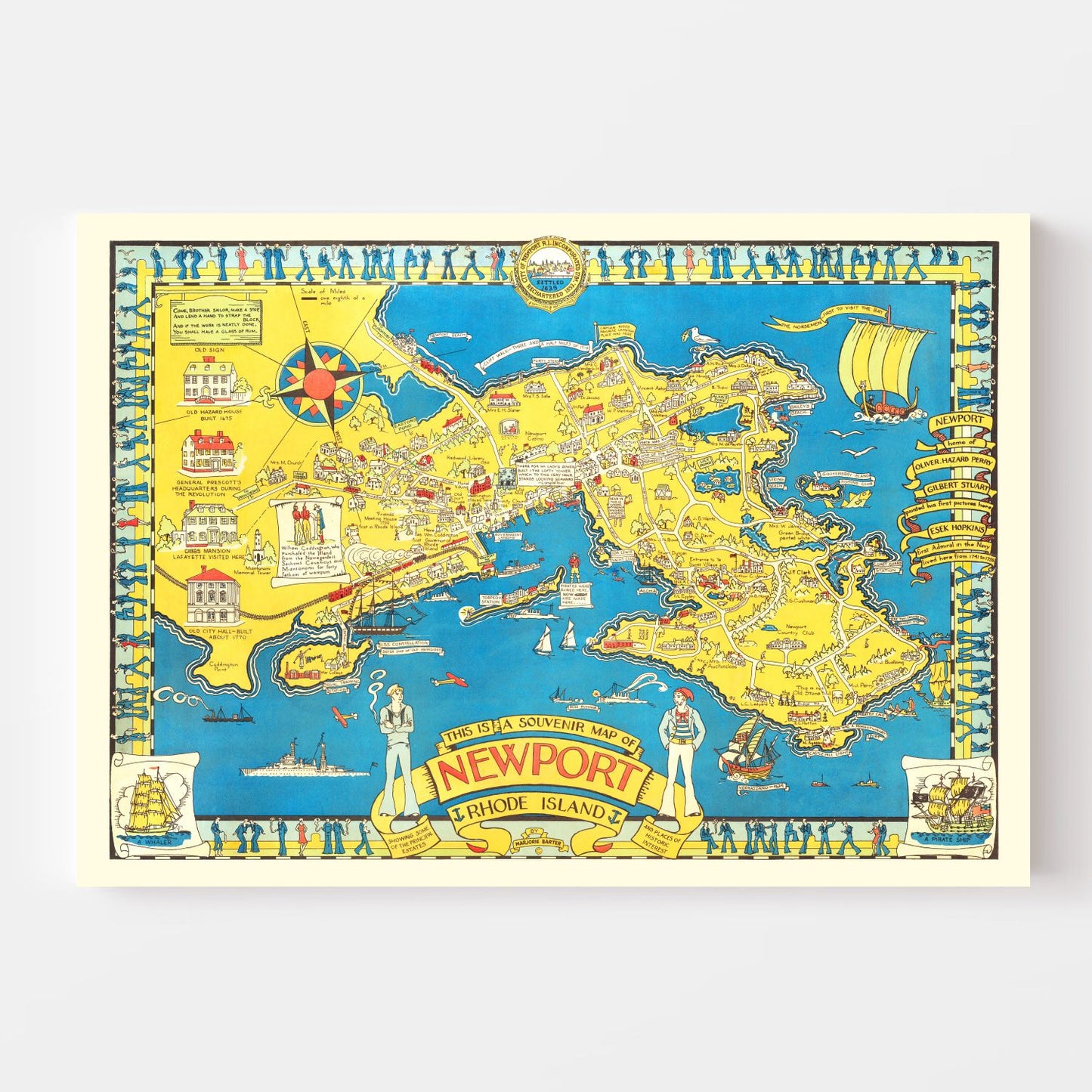 Vintage Map of Newport, Rhode Island, 1945