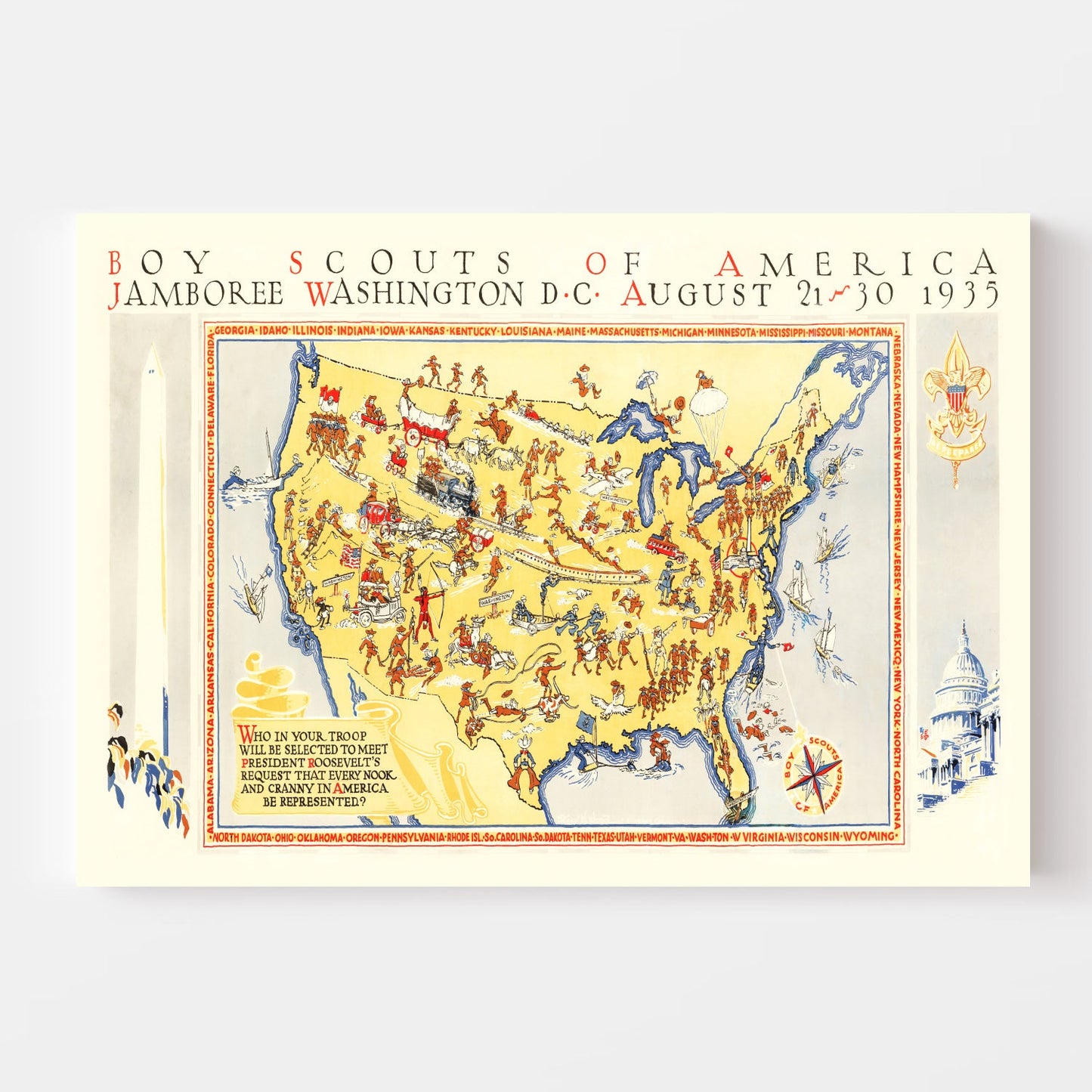 Boy Scouts Jamboree Vintage Map 1935 Wall Art