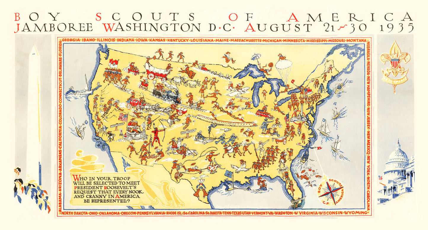 Boy Scouts Jamboree Vintage Map 1935 Wall Art