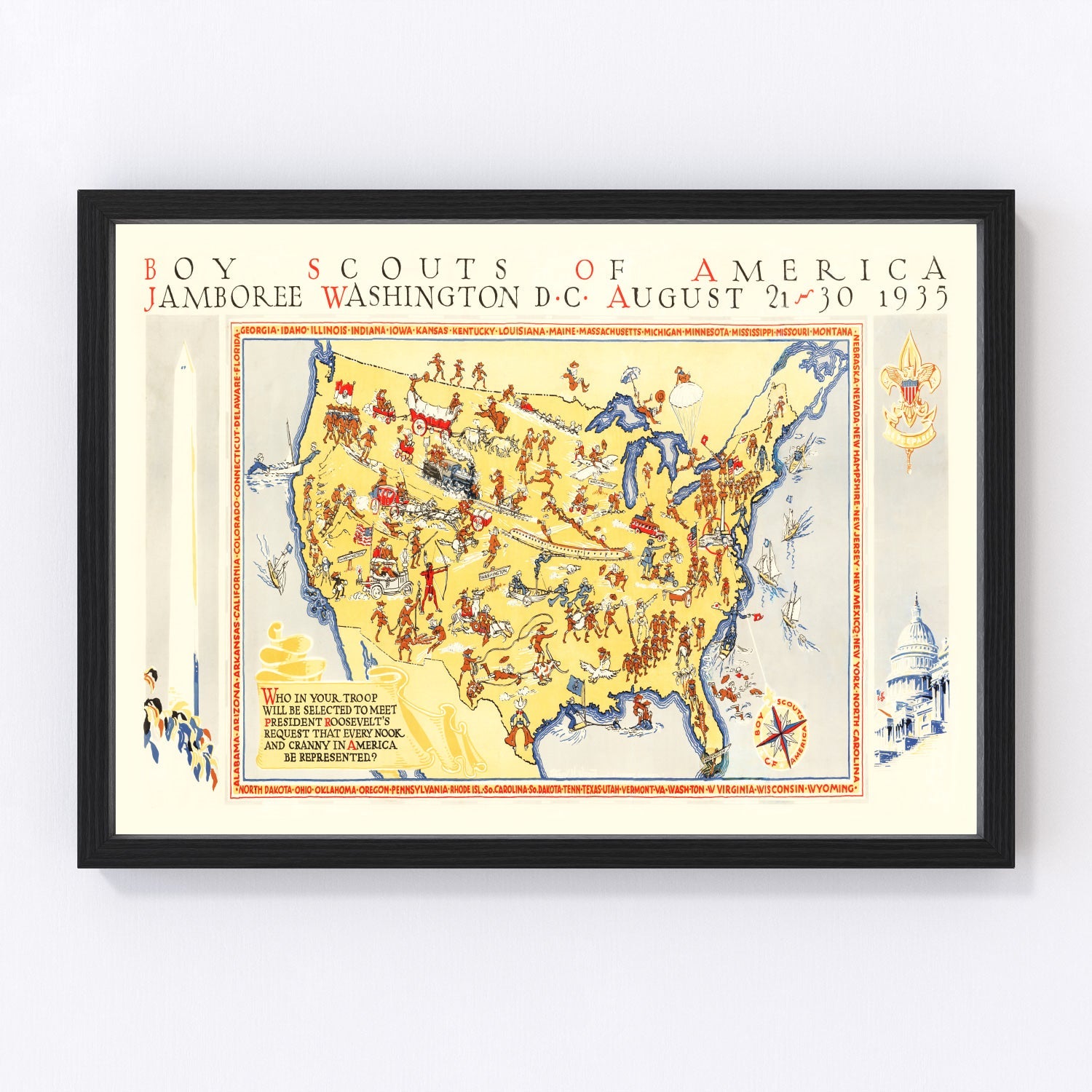 Boy Scouts Jamboree vintage map 1935, digitally restored print