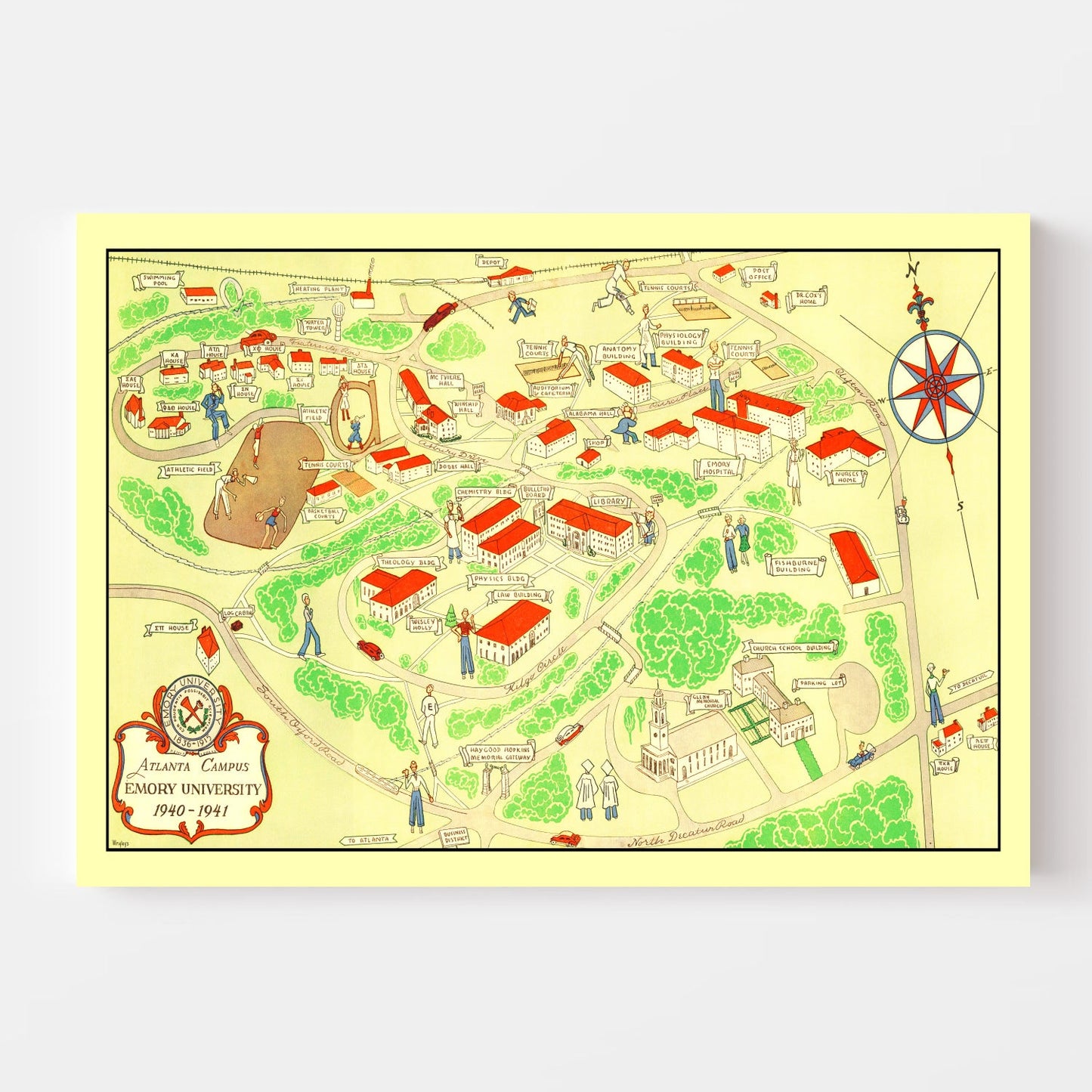 Vintage Map of Emory University, Atlanta, 1940