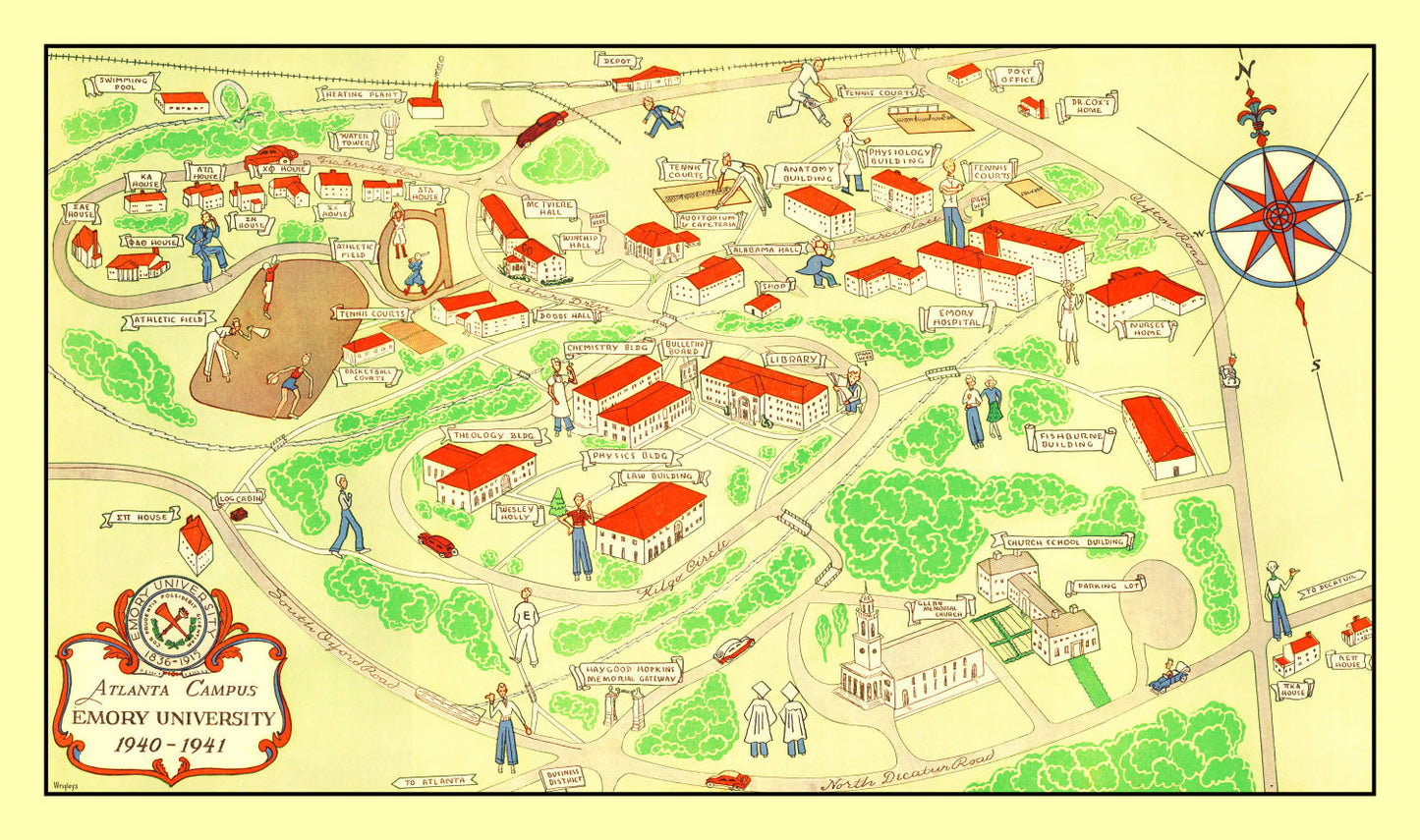 Vintage Map of Emory University, Atlanta, 1940