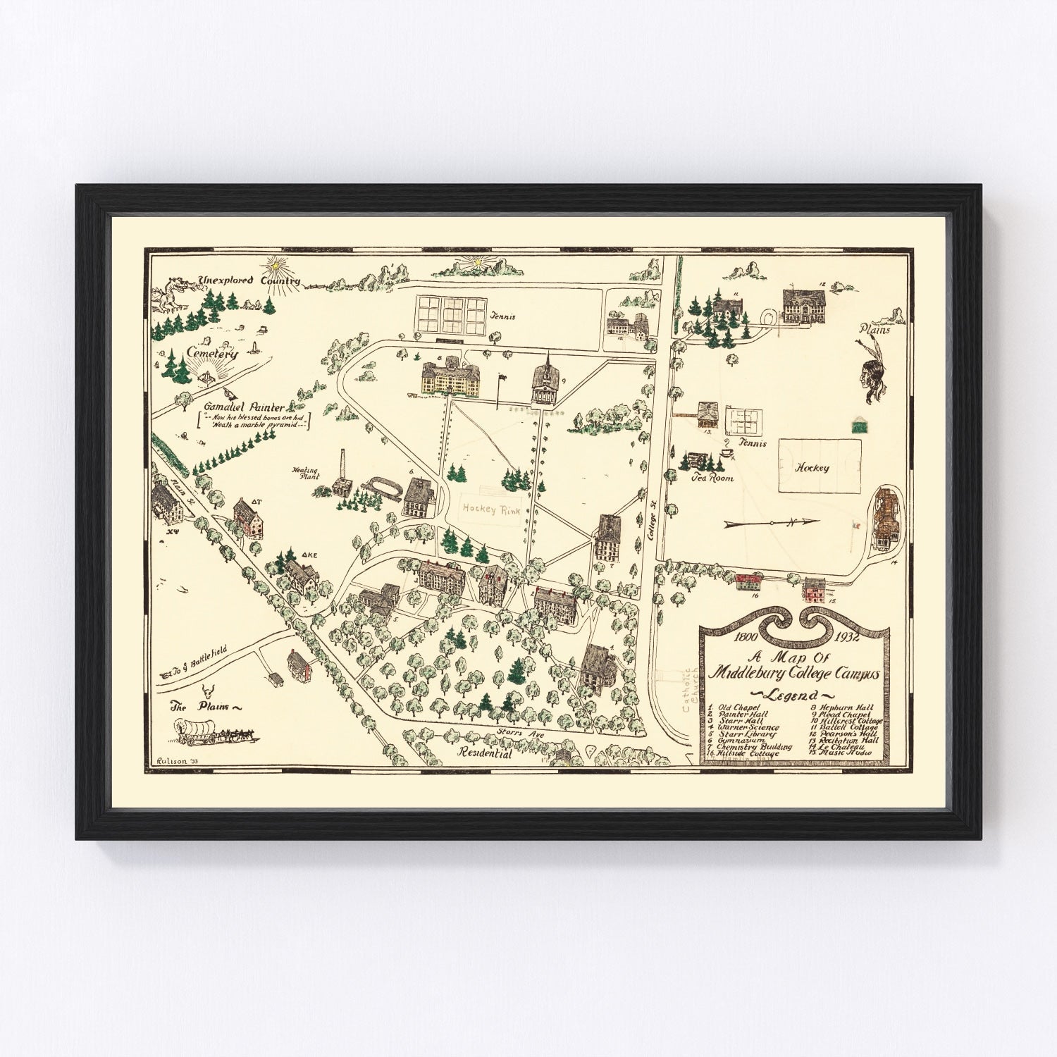 vintage map of Middlebury College, Vermont, 1933