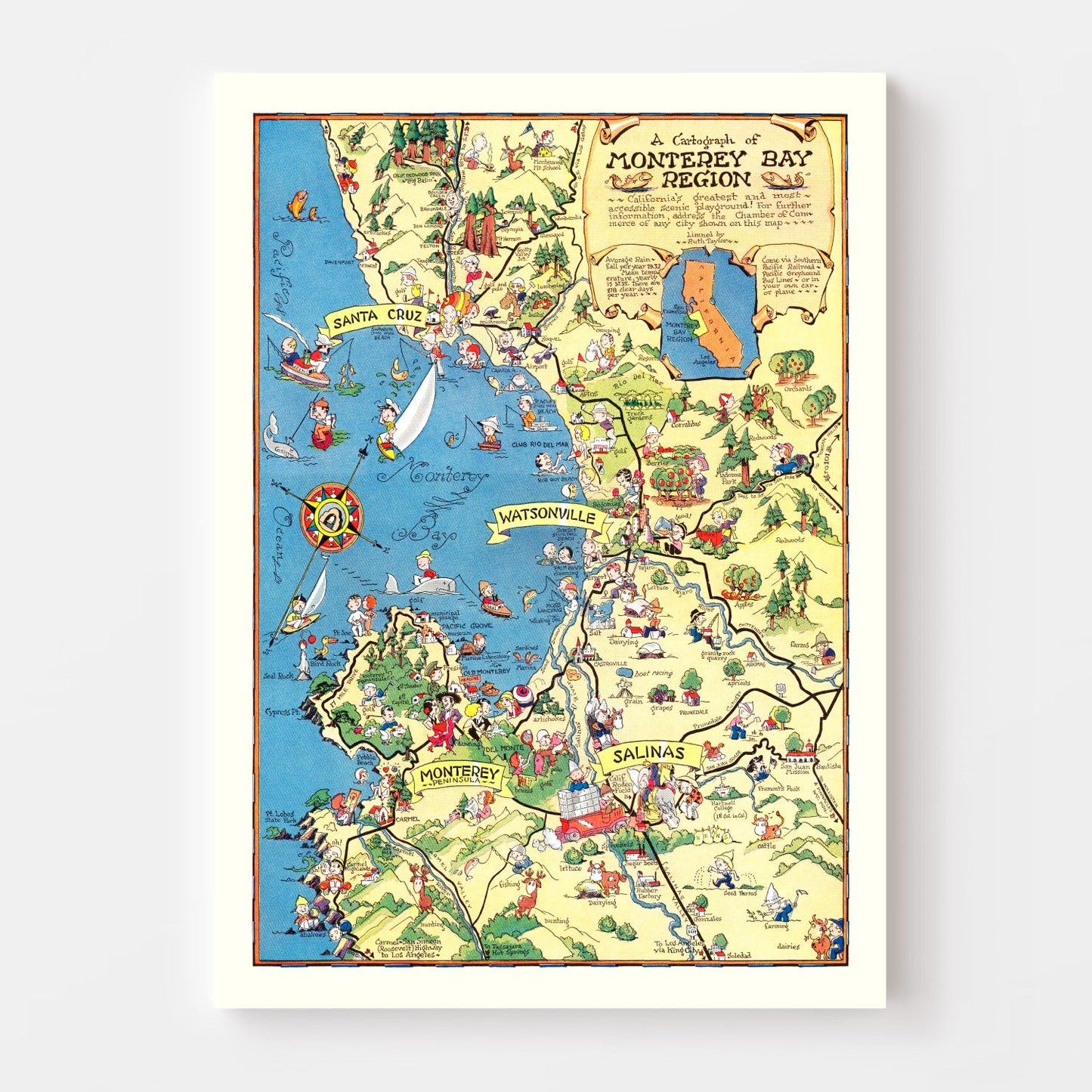 Vintage Map of Monterey County, California, 1932