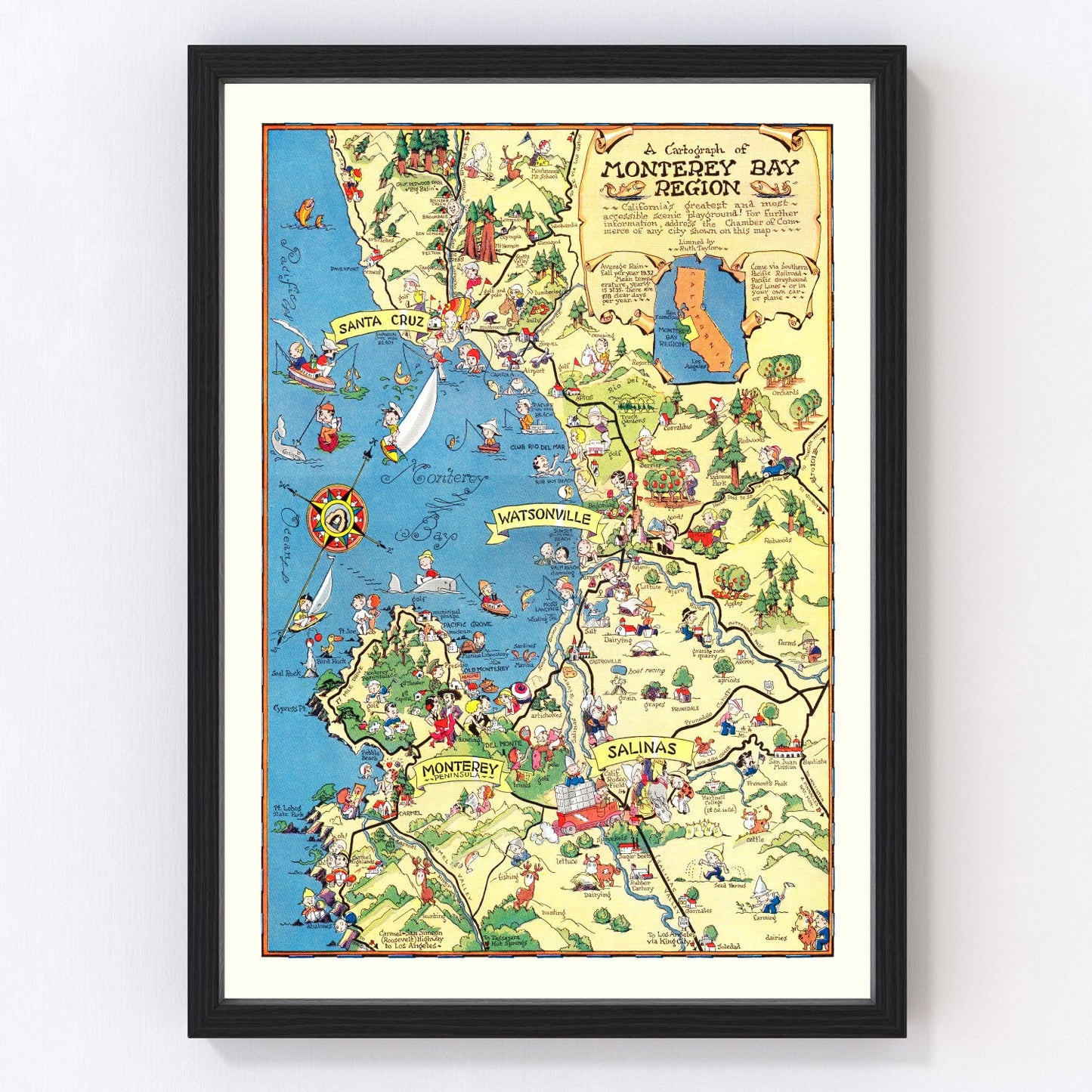 Vintage map of Monterey County, California, 1932