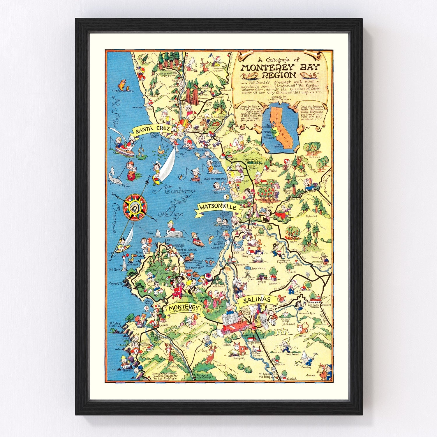 Vintage map of Monterey County, California, 1932