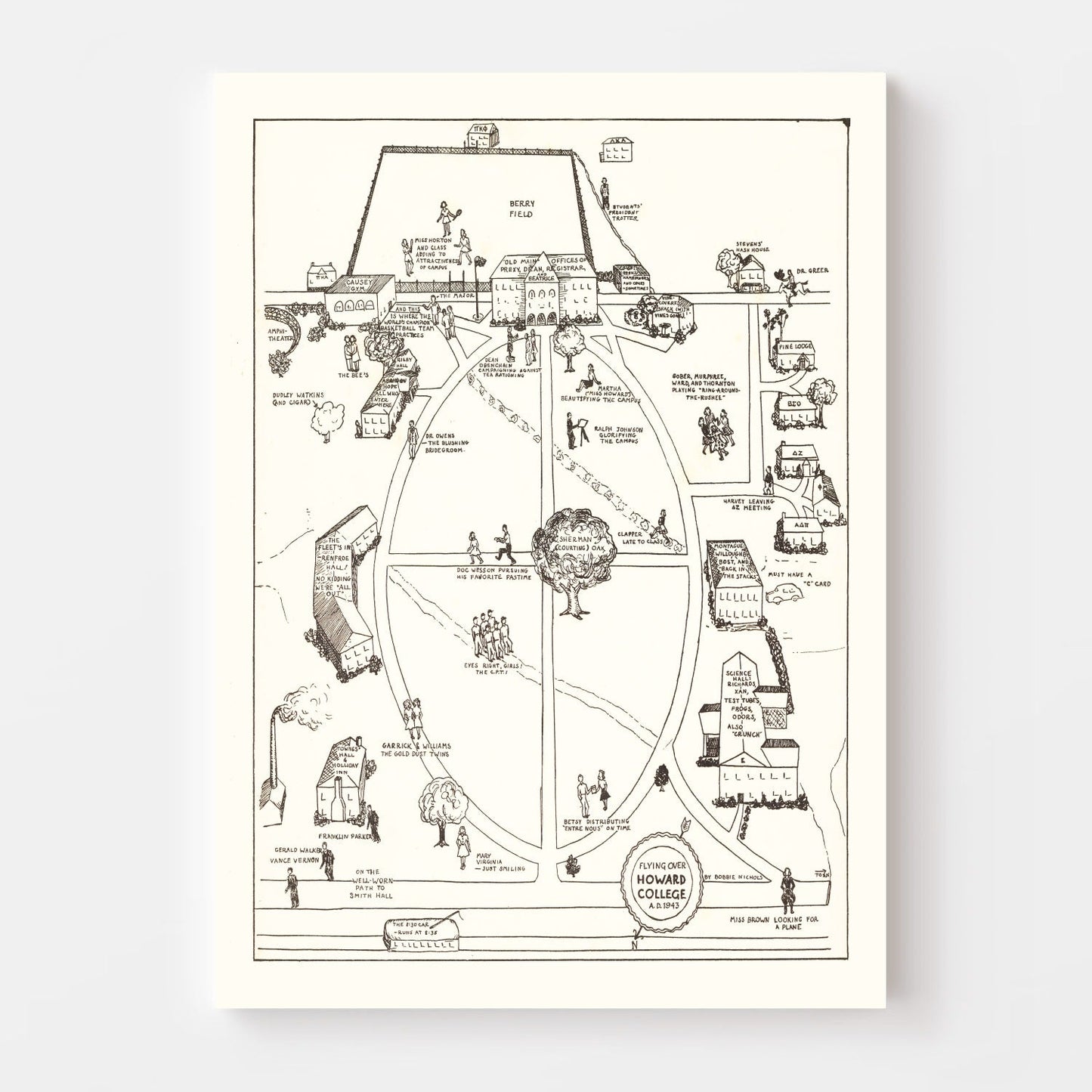 Vintage Map of Howard College, Birmingham, Alabama, 1943