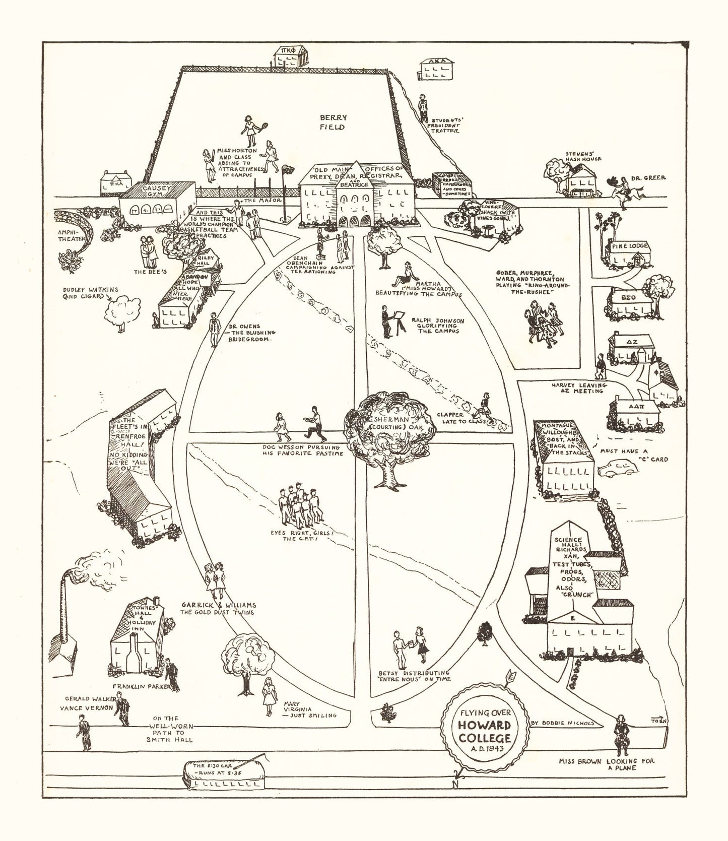 Vintage Map of Howard College, Birmingham, Alabama, 1943