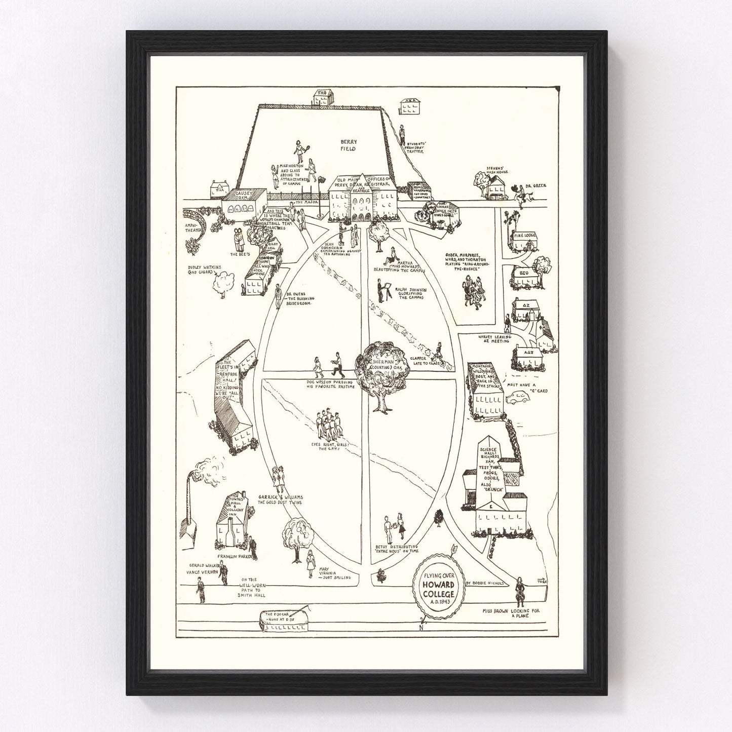 Vintage map of Howard College, Birmingham, Alabama, 1943
